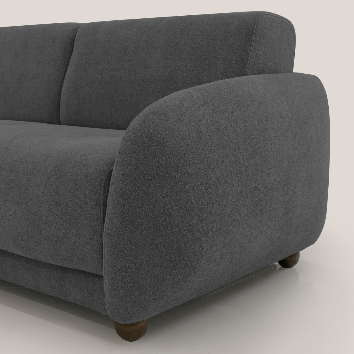 Giglio divano letto scandinavo japandi con materasso H18 cm in tessuto Bouclé impermeabile T07 antracite - divitt.sbs