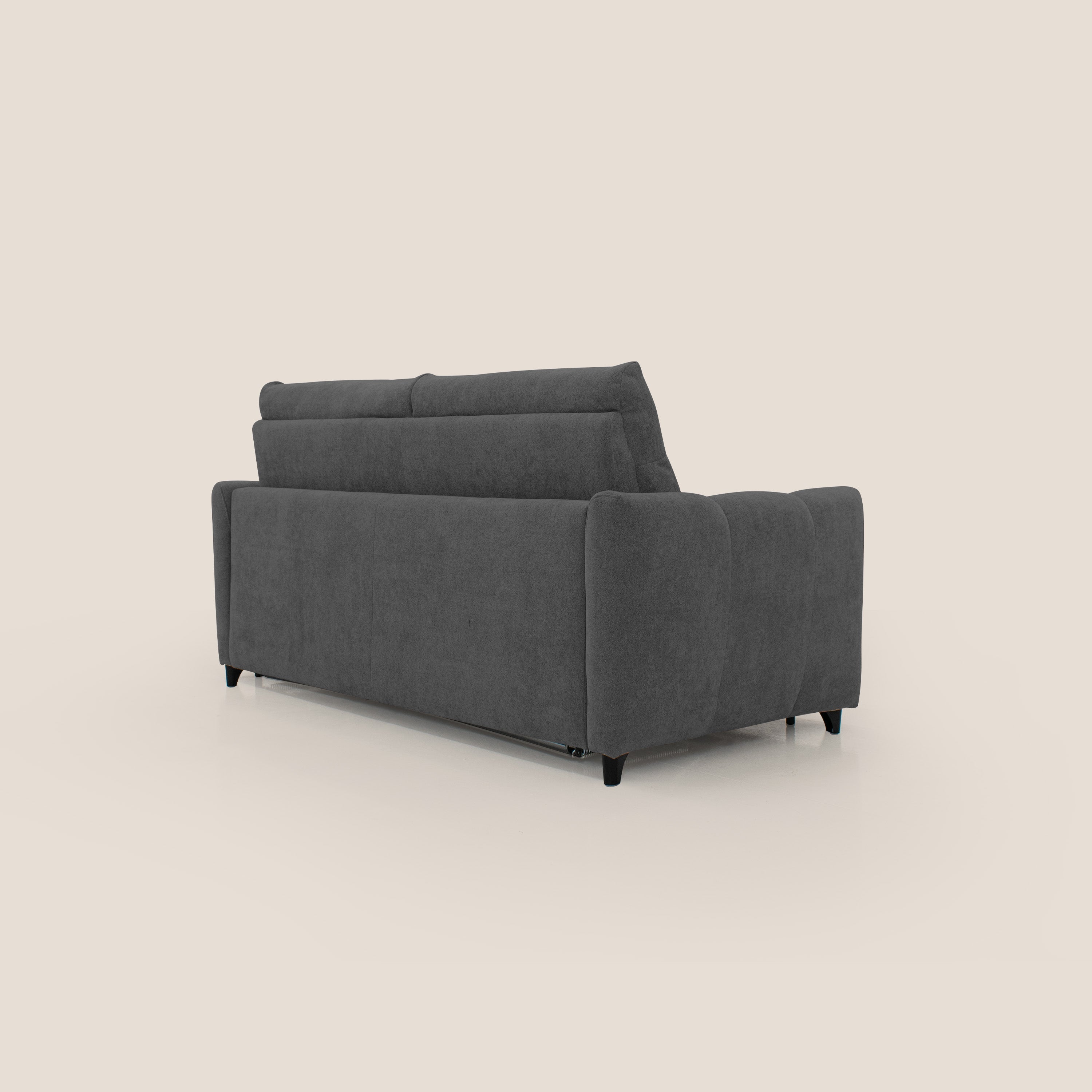 Peonia divano letto scandinavo con materasso H18 cm e morbido e alto schienale in tessuto Bouclé impermeabile T07 antracite - divitt.sbs