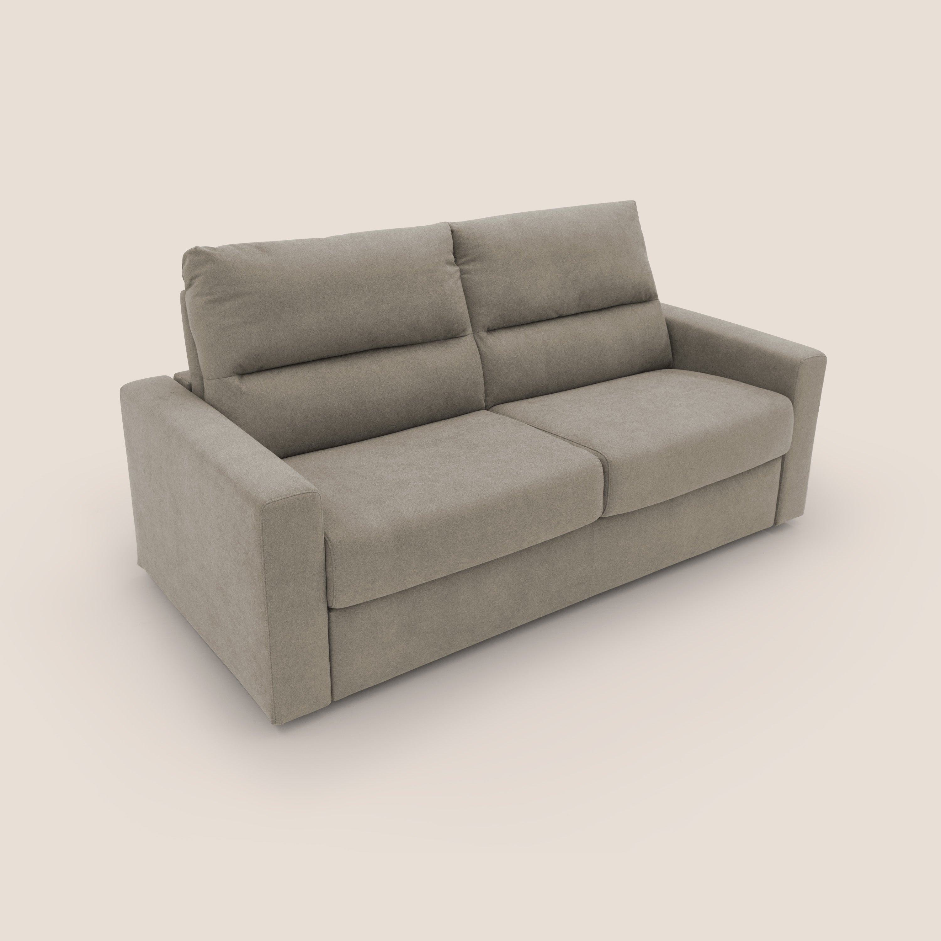 Paloma divano letto con materasso alto 18 cm con Aloe Vera in tessuto impermeabile talpa - divitt.sbs