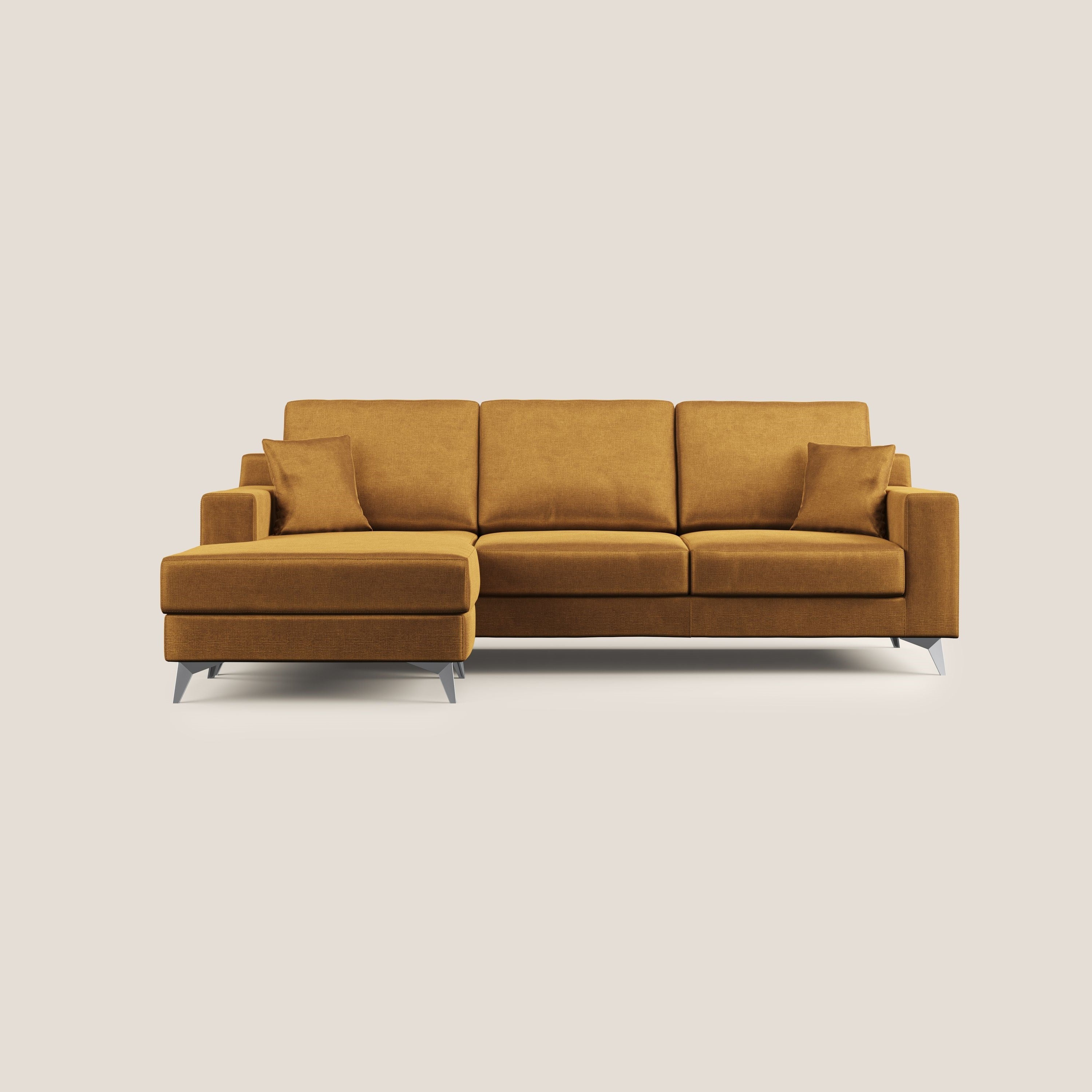 Michael divano moderno angolare con penisola in morbido velluto impermeabile T01 oro - divitt.sbs