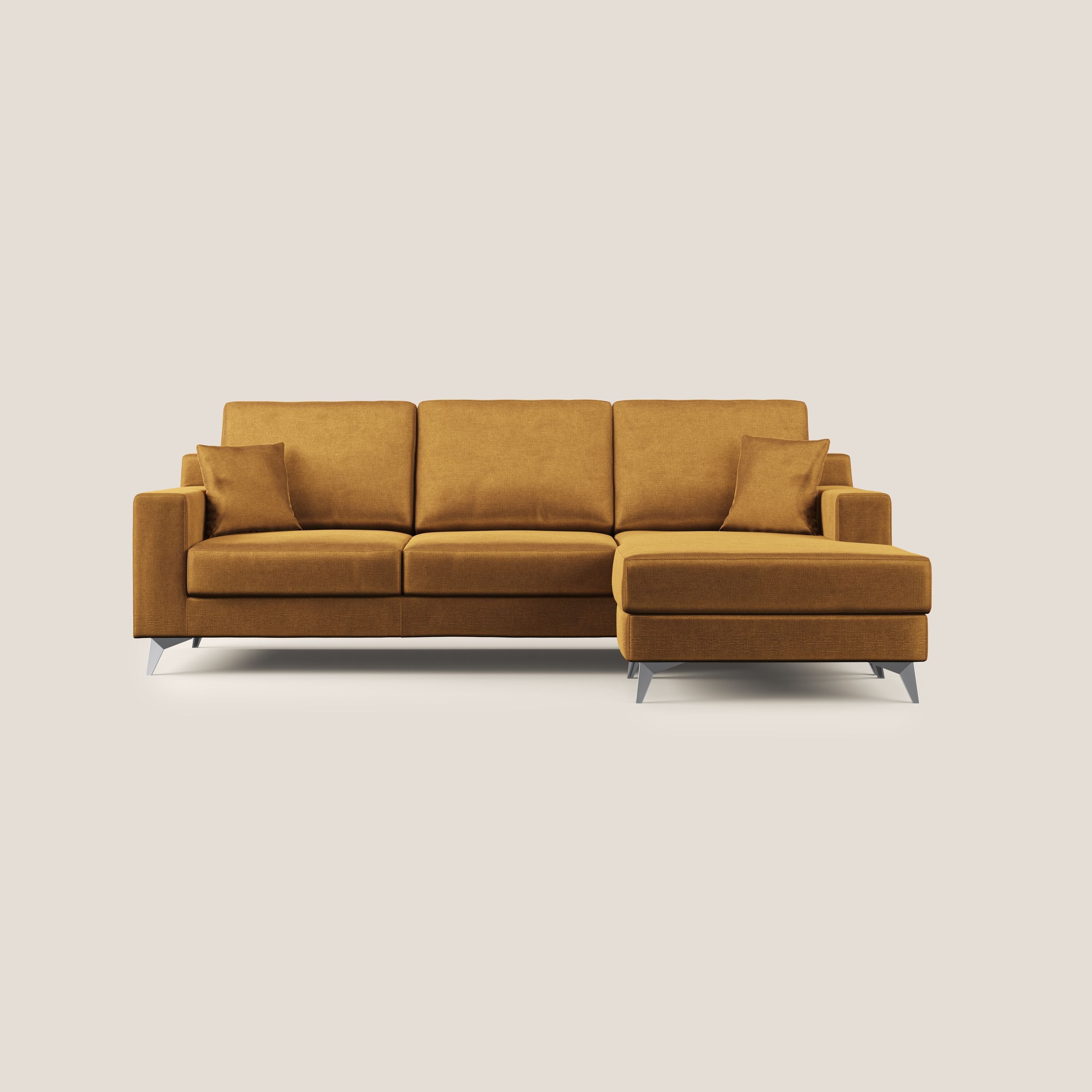 Michael divano moderno angolare con penisola in morbido velluto impermeabile T01 oro - divitt.sbs