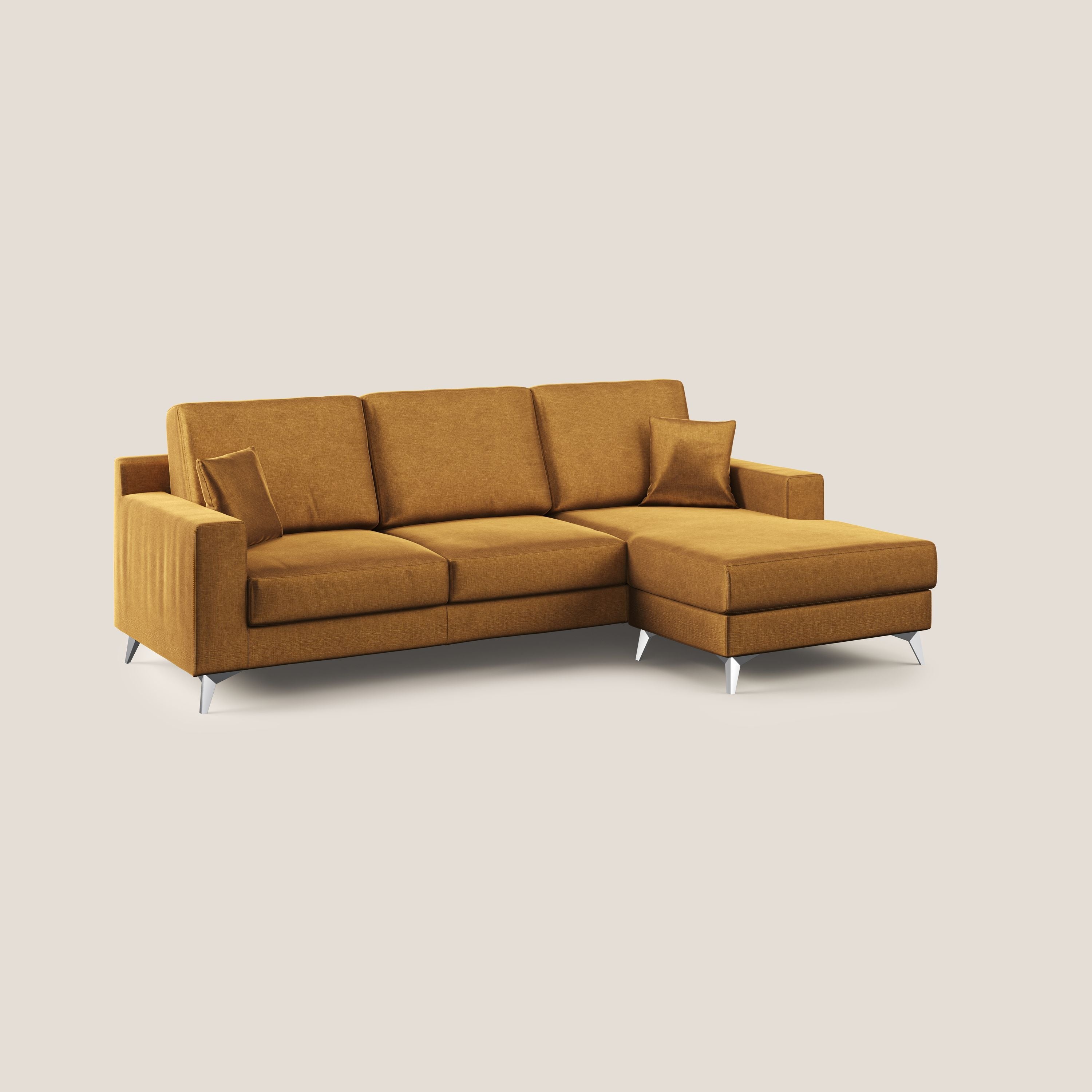 Michael divano moderno angolare con penisola in morbido velluto impermeabile T01 oro - divitt.sbs