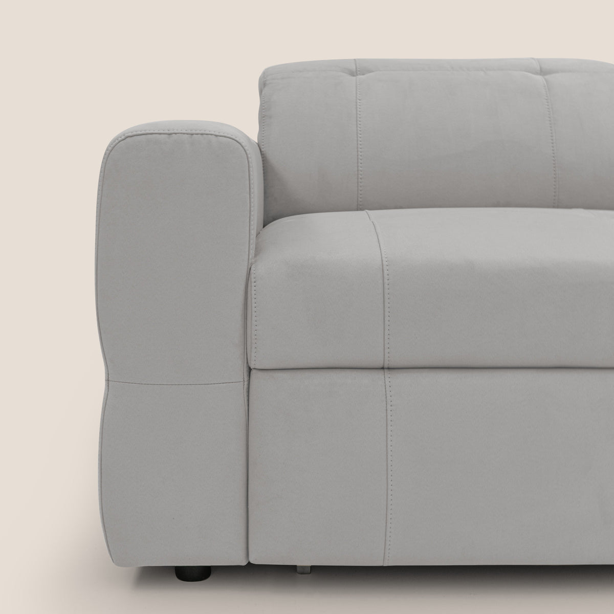 Kronos Divano con pouf estraibile poggiapiedi e poggiatesta reclinabili in morbida microfibra impermeabile T11 grigio chiaro - divitt.sbs