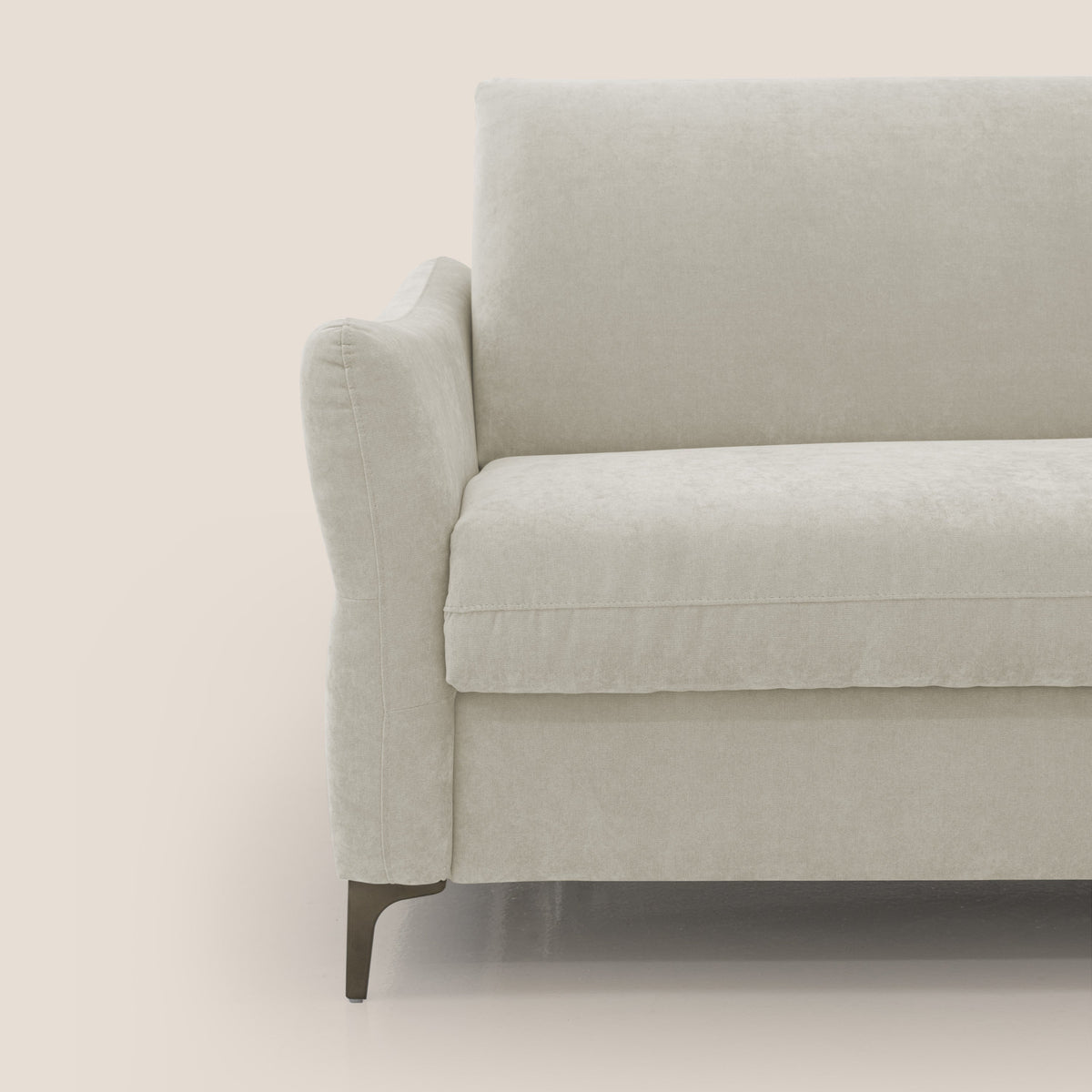 Dalia divano letto con materasso H18 cm e piedi alti in raffinato tessuto smacchiabile T17 panna - divitt.sbs