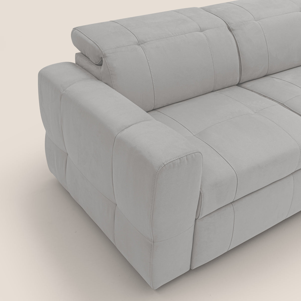 Kronos Divano con pouf estraibile poggiapiedi e poggiatesta reclinabili in morbida microfibra impermeabile T11 grigio chiaro - divitt.sbs
