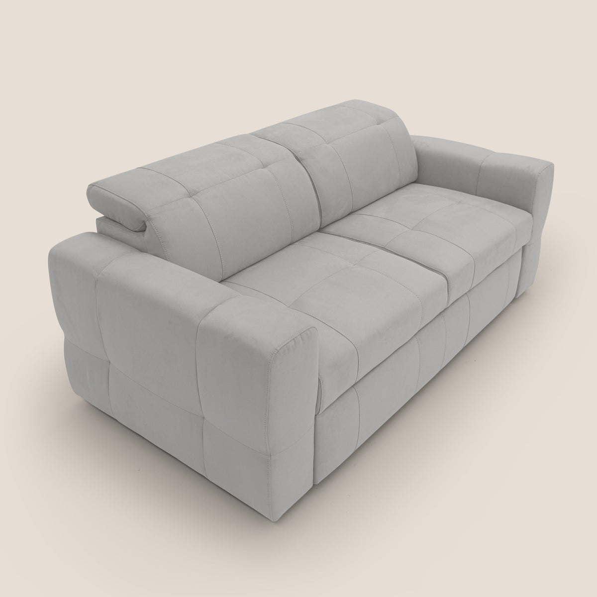 Kronos Divano con pouf estraibile poggiapiedi e poggiatesta reclinabili in morbida microfibra impermeabile T11 grigio chiaro - divitt.sbs