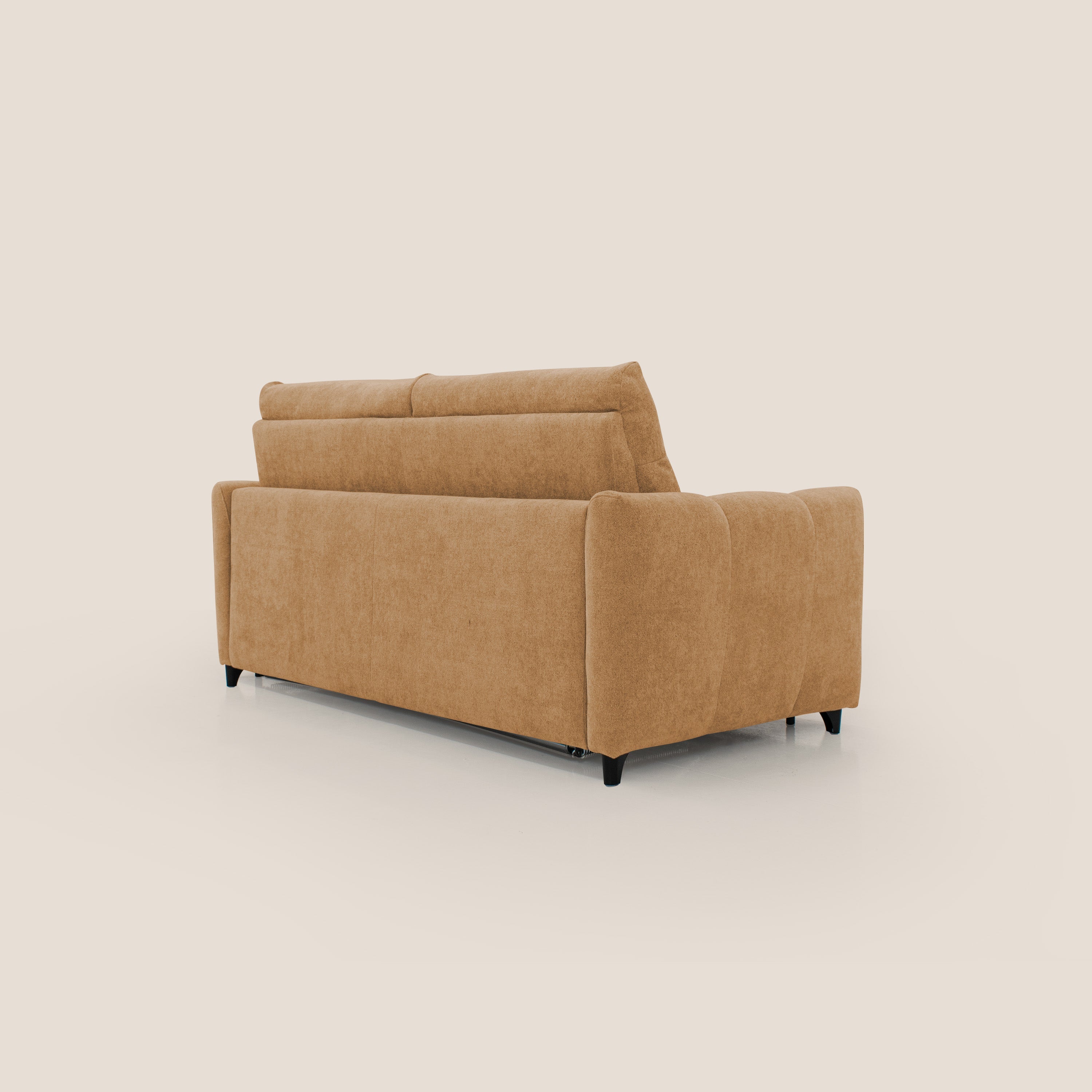 Peonia divano letto scandinavo con materasso H18 cm e morbido e alto schienale in tessuto Bouclé impermeabile T07 arancio - divitt.sbs