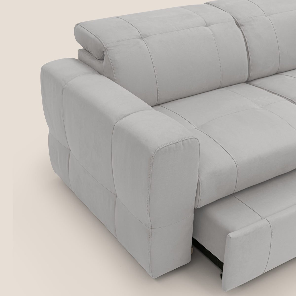 Kronos Divano angolare con pouf estraibile e penisola contenitore in microfibra impermeabile T11 grigio chiaro - divitt.sbs