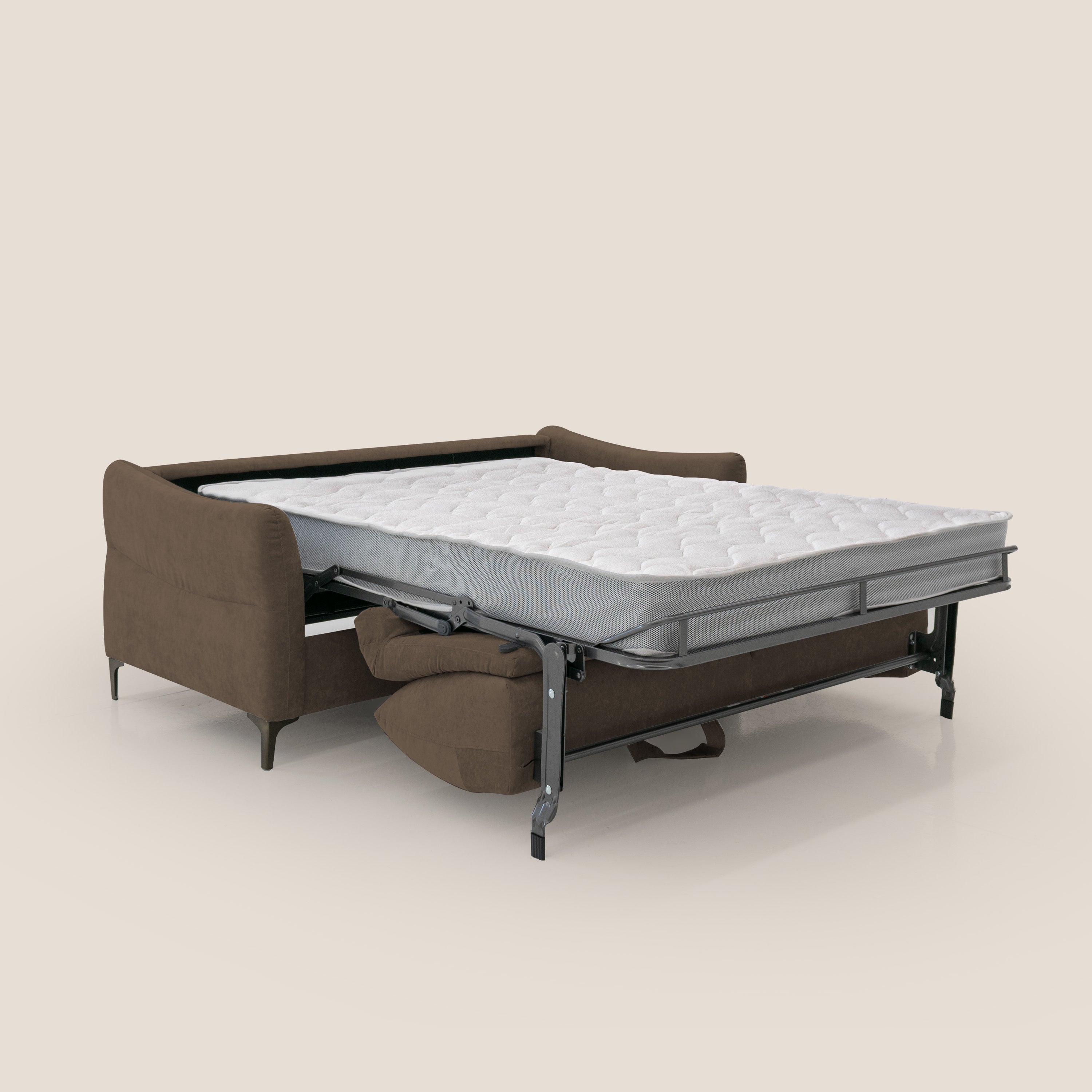 Dalia divano letto con materasso H18 cm e piedi alti in raffinato tessuto smacchiabile T17 marrone - divitt.sbs