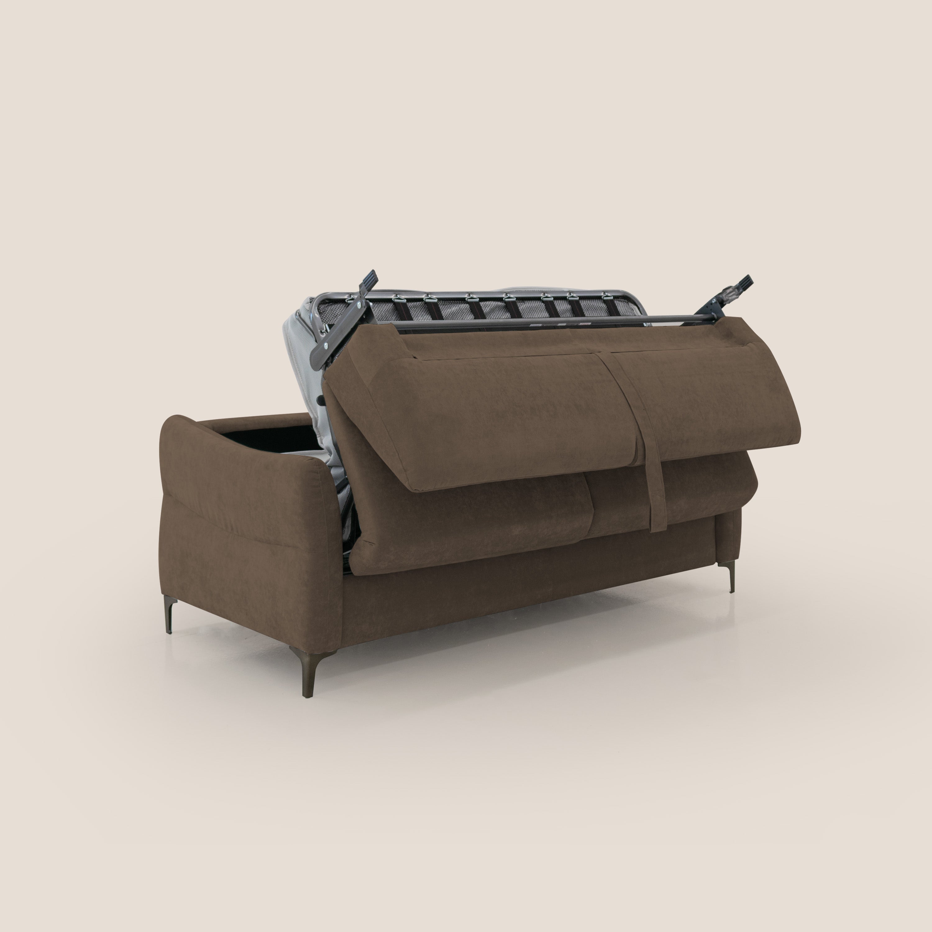 Dalia divano letto con materasso H18 cm e piedi alti in raffinato tessuto smacchiabile T17 marrone - divitt.sbs