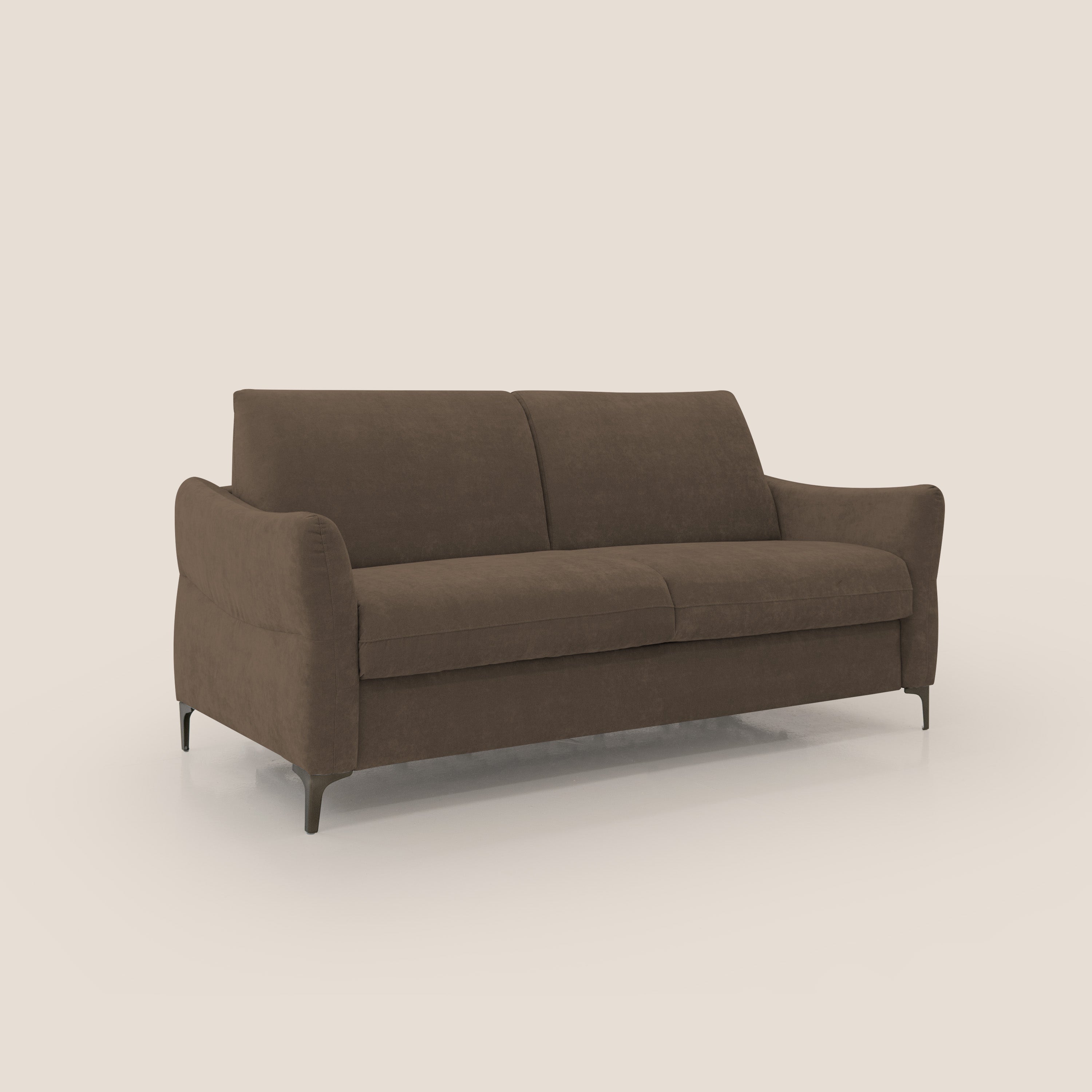 Dalia divano letto con materasso H18 cm e piedi alti in raffinato tessuto smacchiabile T17 marrone - divitt.sbs