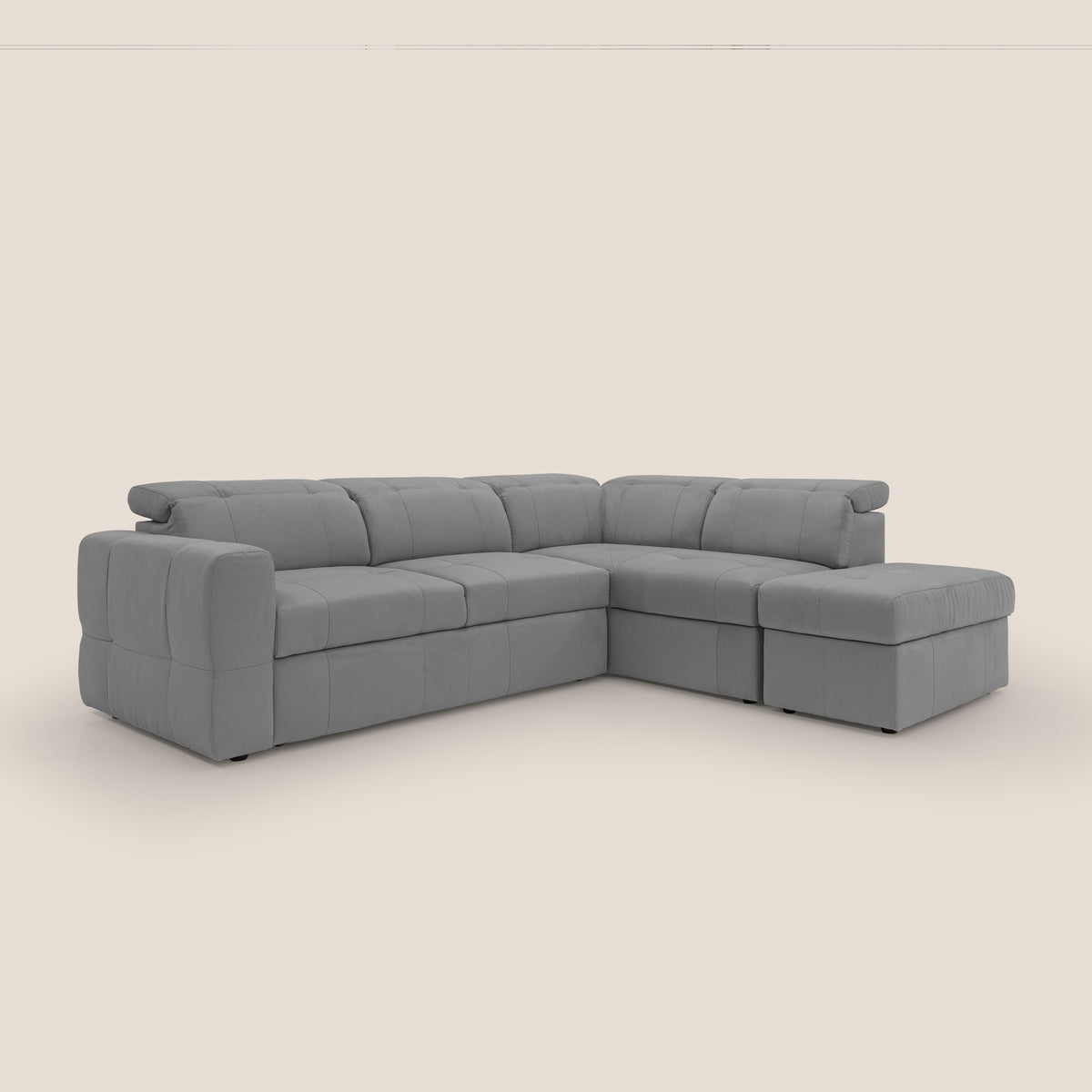 Kronos Divano angolare con poggiapiedi estraibile e pouf contenitore mobile in microfibra impermeabile T11 grigio - divitt.sbs