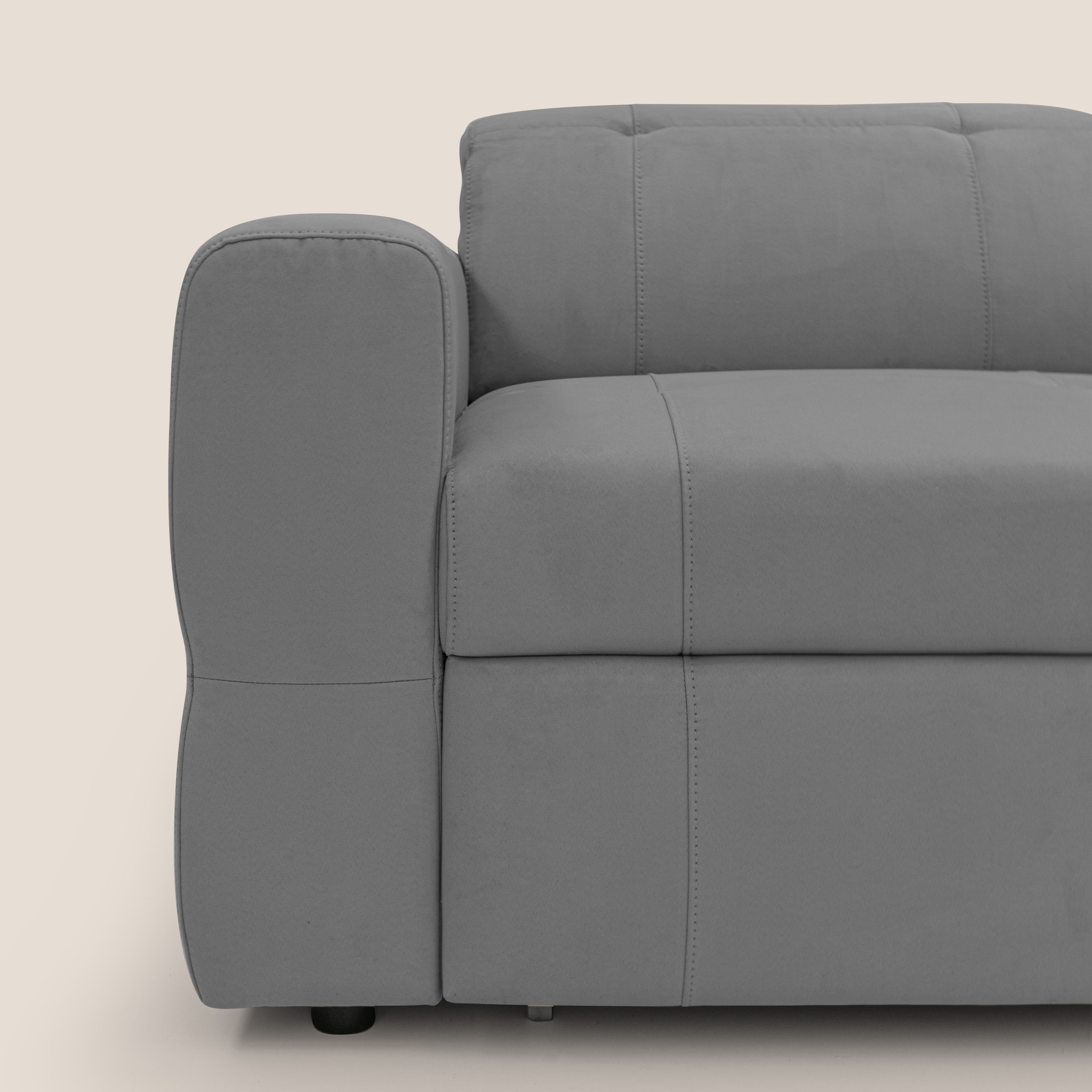 Kronos Divano angolare con pouf estraibile e penisola contenitore in microfibra impermeabile T11 grigio - divitt.sbs