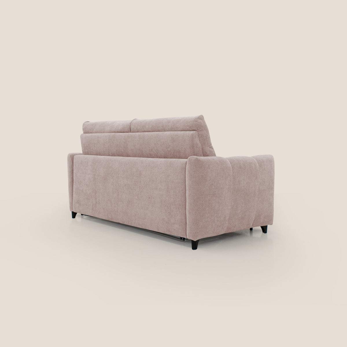 Peonia divano letto scandinavo con materasso H18 cm e morbido e alto schienale in tessuto Bouclé impermeabile T07 rosa - divitt.sbs