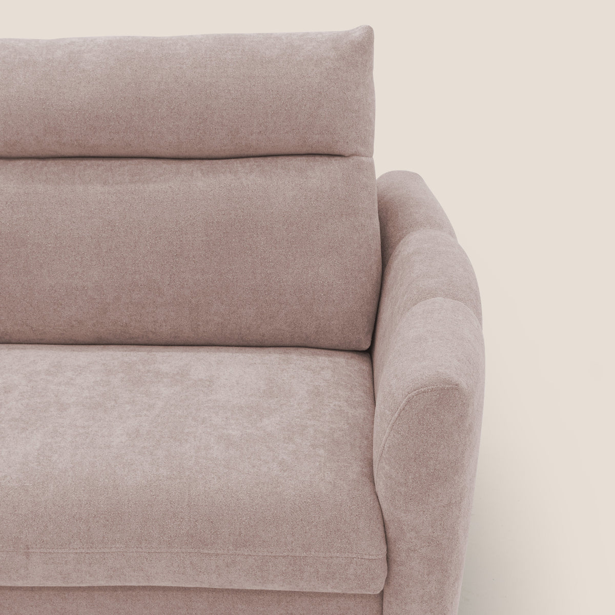 Peonia divano letto scandinavo con materasso H18 cm e morbido e alto schienale in tessuto Bouclé impermeabile T07 rosa - divitt.sbs