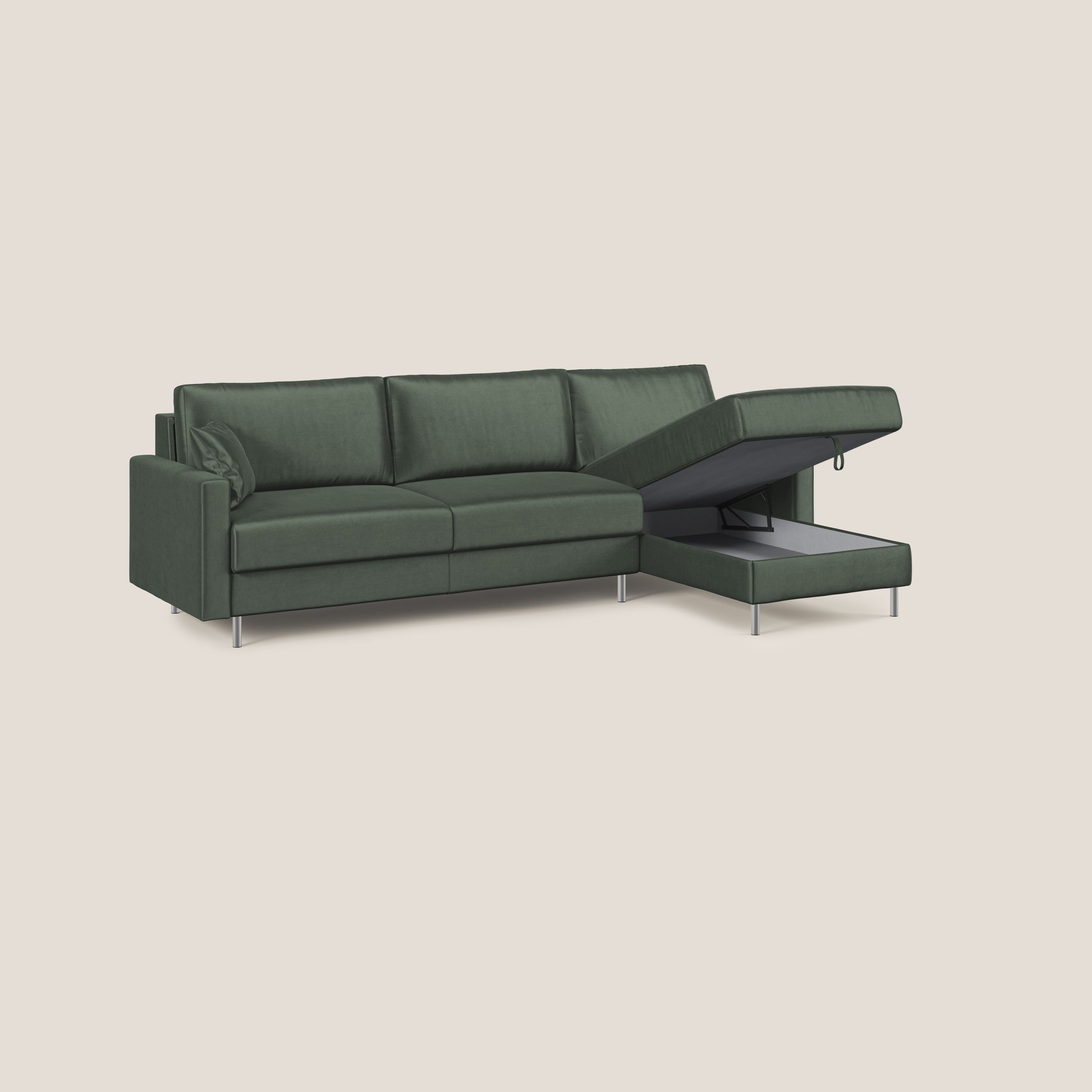 Andromeda divano letto angolare in velluto morbido impermeabile T01 verde - divitt.sbs