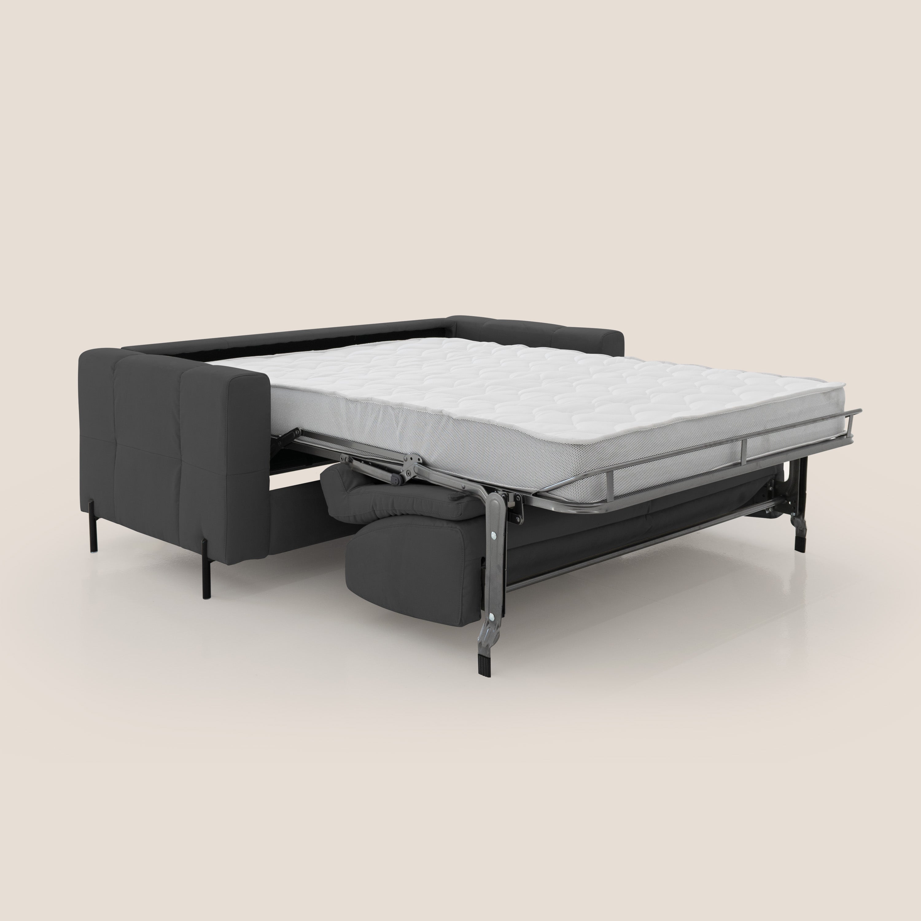 Ortensia divano letto materasso H18 cm con piedi alti in elegante microfibra smacchiabile T11 nero - divitt.sbs