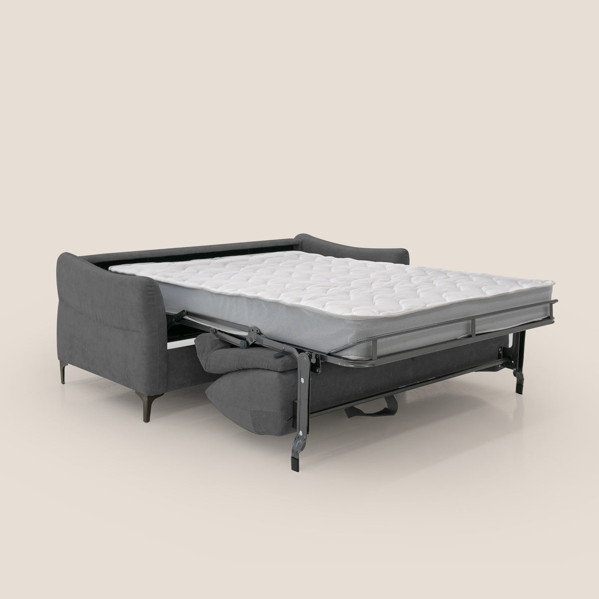 Dalia divano letto con materasso H18 cm e piedi alti in raffinato tessuto smacchiabile T17 antracite - divitt.sbs