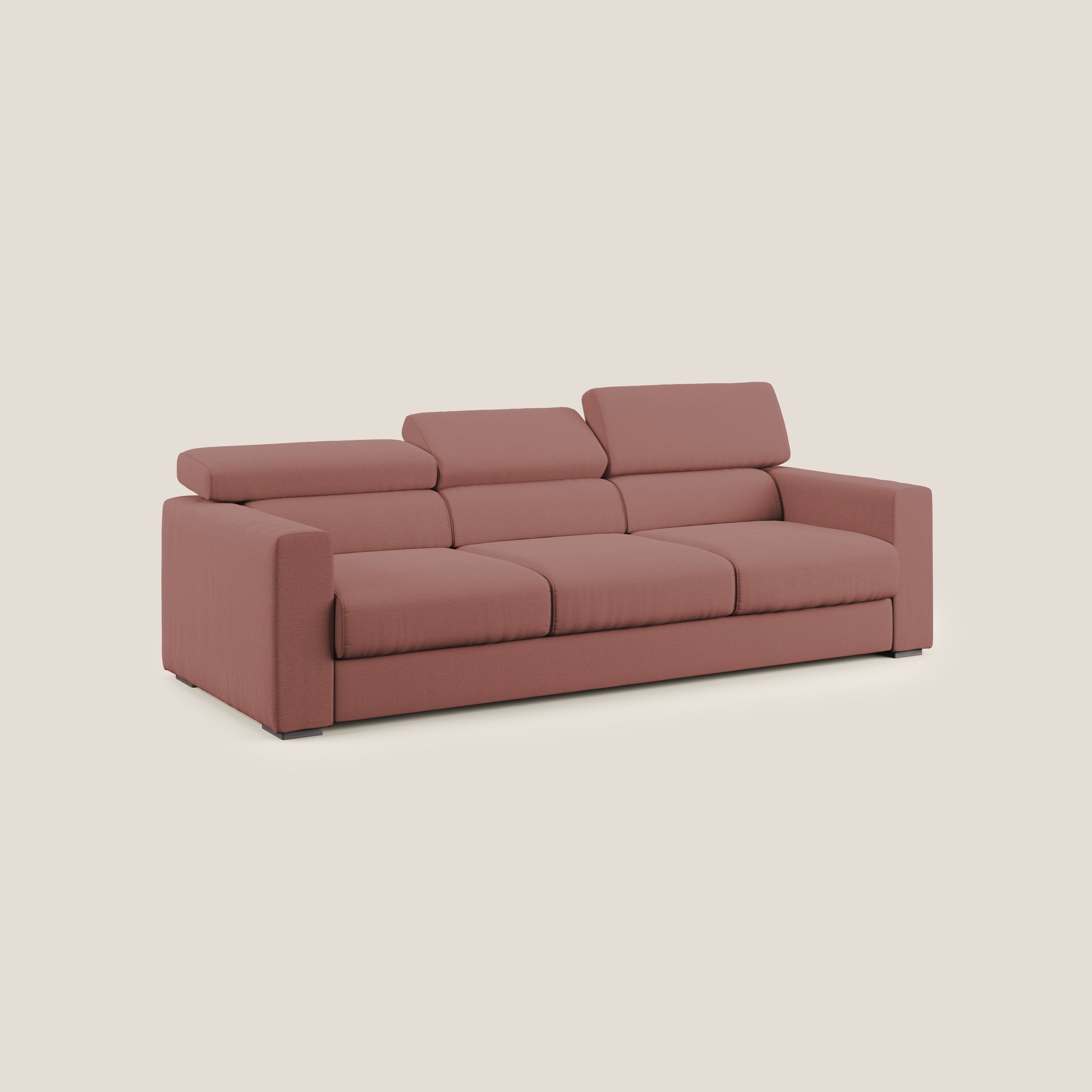 Dylan divano a 3 sedute con pouf estraibile poggiapiedi in tessuto fiammato simil cotone impermeabile T19 salmone - divitt.sbs