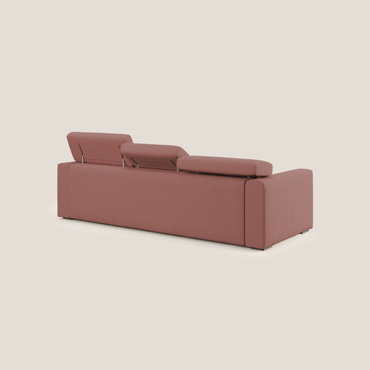 Dylan divano a 3 sedute con pouf estraibile poggiapiedi in tessuto fiammato simil cotone impermeabile T19 salmone - divitt.sbs