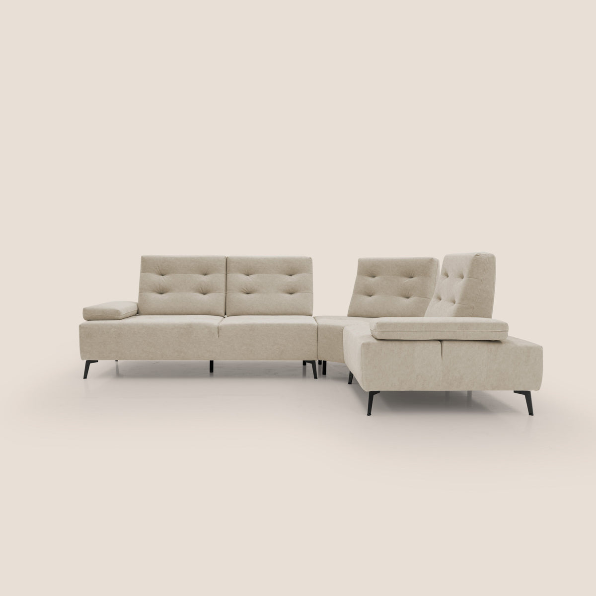Lugano Divano angolare con schienali traslanti in microfibra effetto velluto T09 beige - divitt.sbs