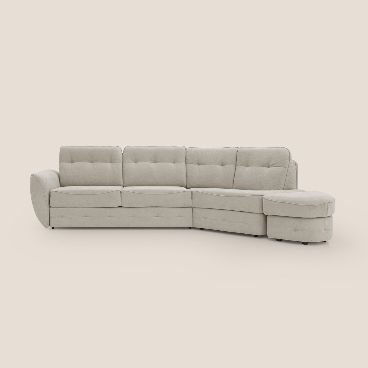 Zeus divano letto angolare con materasso H18 cm pouf mobile in tessuto impermeabile T02 panna - divitt.sbs