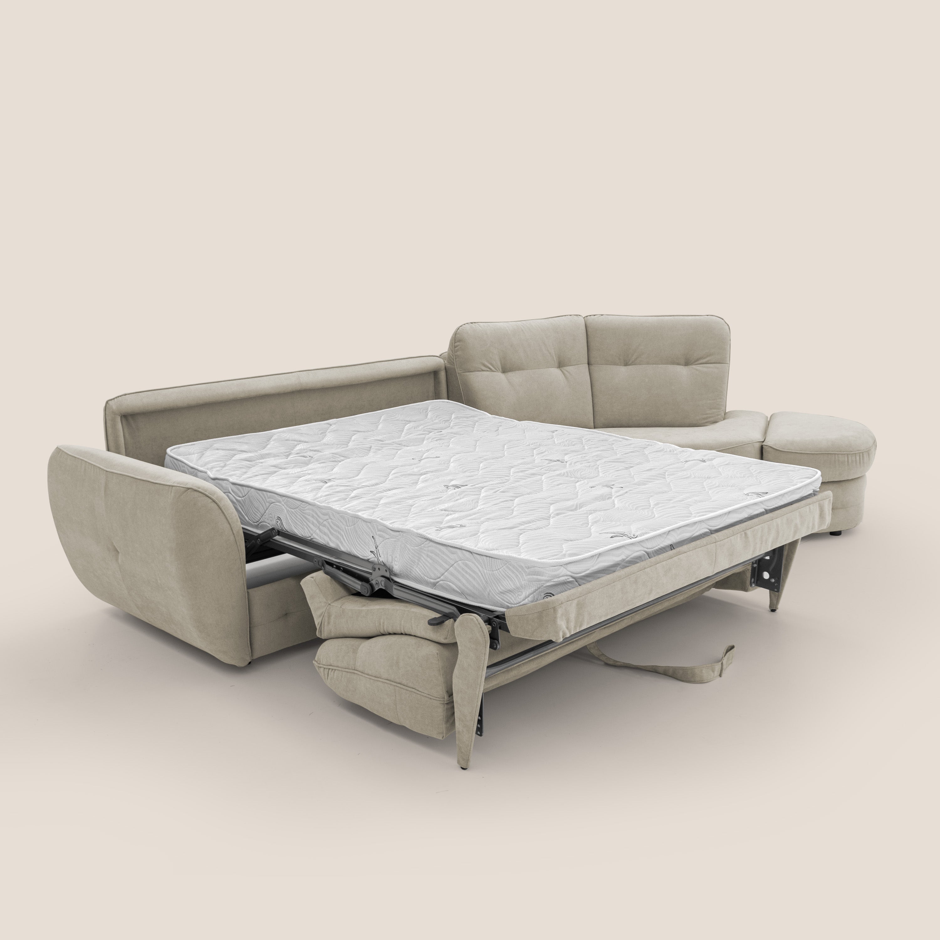 Zeus divano letto angolare con materasso H18 cm pouf mobile in tessuto impermeabile T02 - divitt.sbs