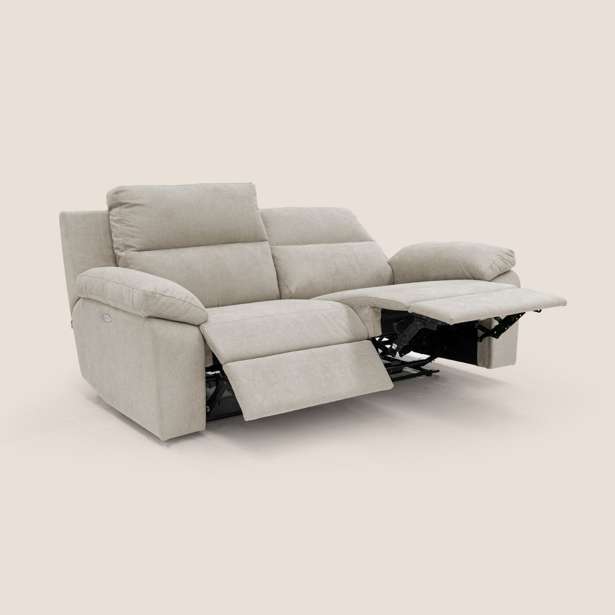 Romeo Divano relax con recliner elettrico in morbido tessuto impermeabile T02 panna - divitt.sbs