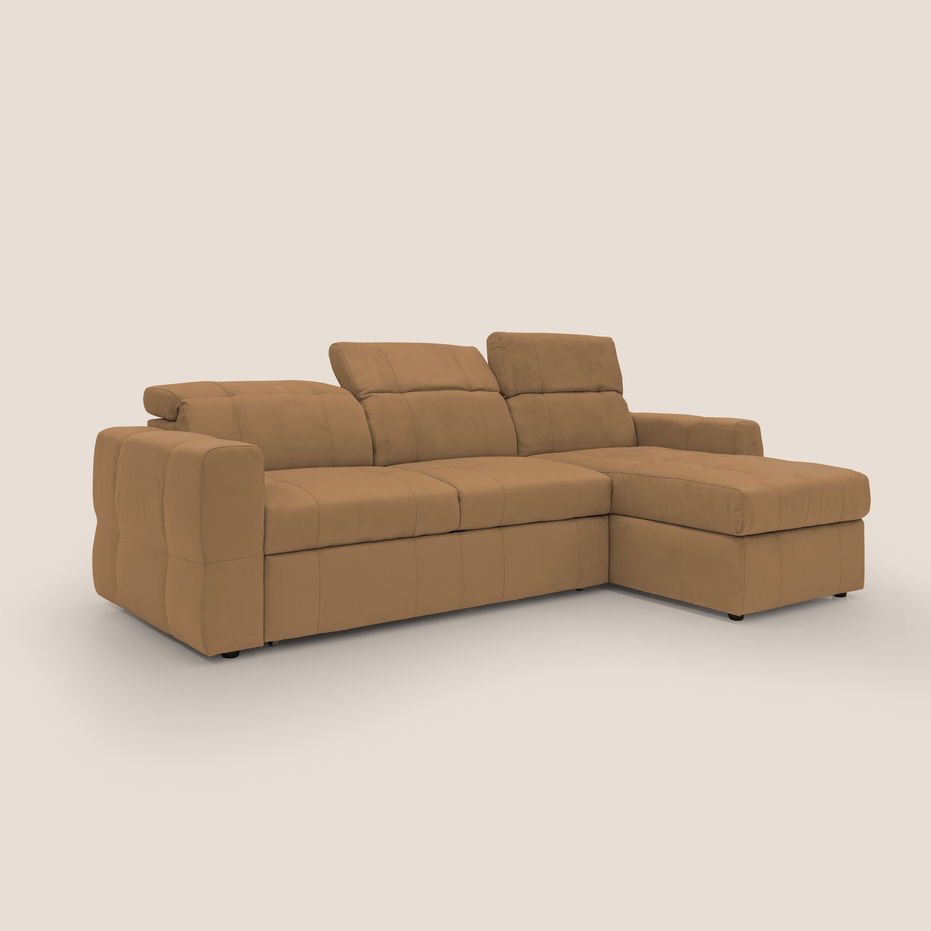 Kronos Divano angolare con pouf estraibile e penisola contenitore in microfibra impermeabile T11 cuoio - divitt.sbs