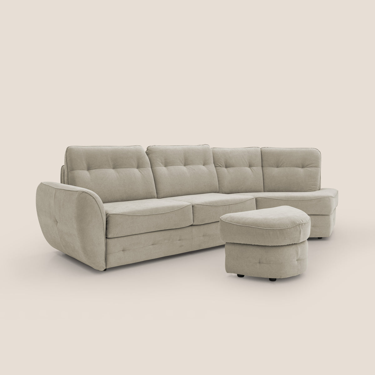 Zeus divano letto angolare con materasso H18 cm pouf mobile in tessuto impermeabile T02 - divitt.sbs
