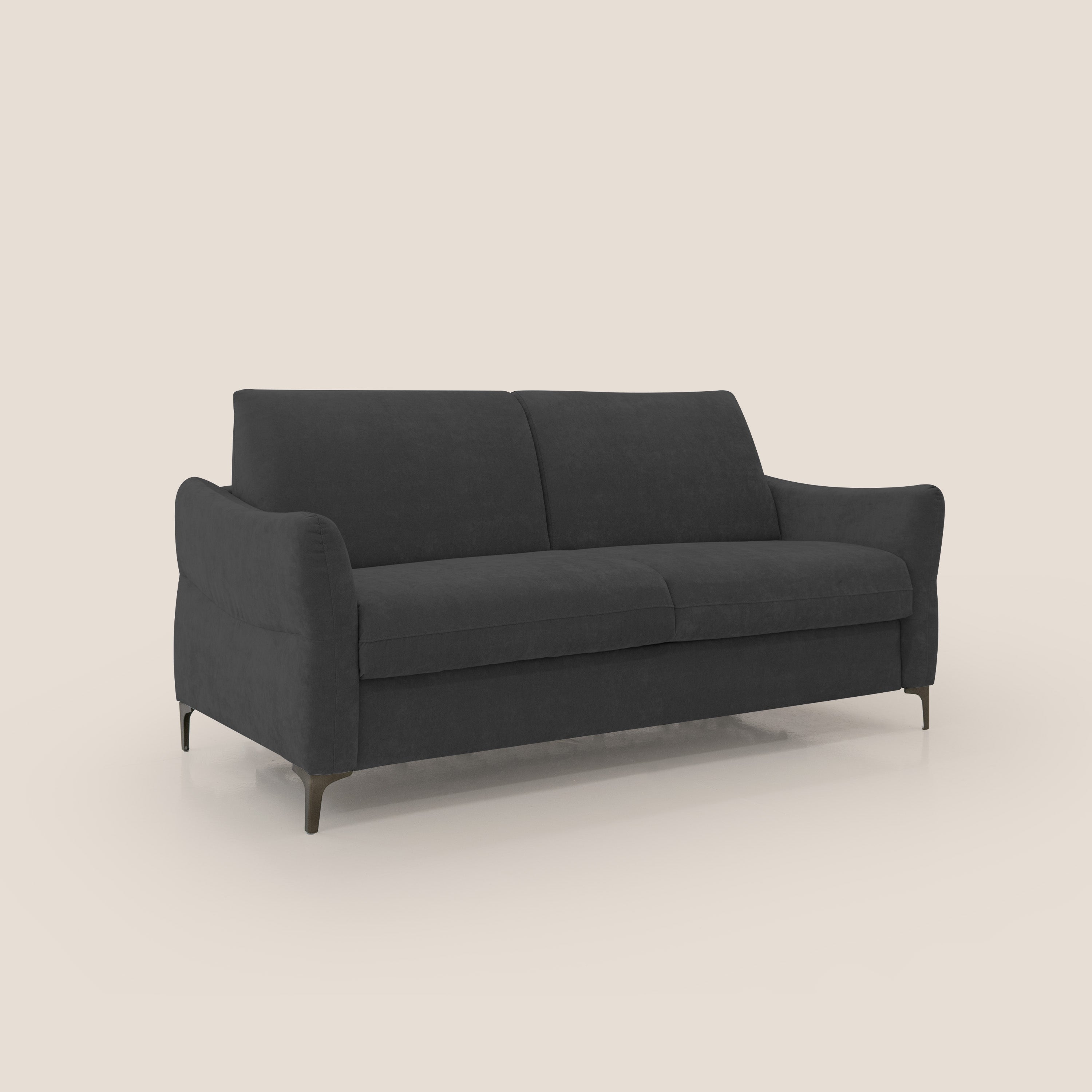 Dalia divano letto con materasso H18 cm e piedi alti in raffinato tessuto smacchiabile T17 nero - divitt.sbs