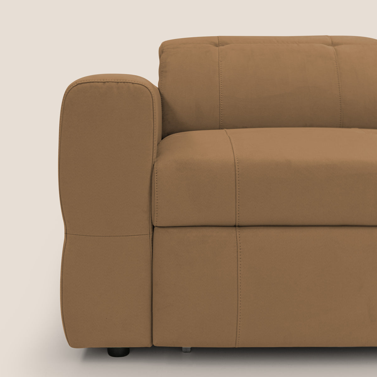 Kronos Divano angolare con pouf estraibile e penisola contenitore in microfibra impermeabile T11 cuoio - divitt.sbs