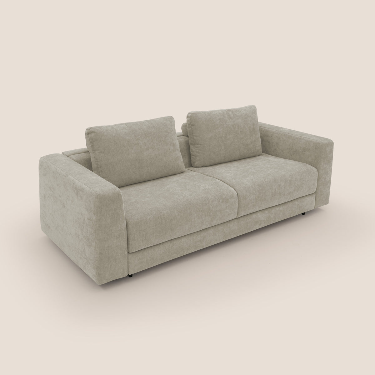 Freia Divano letto minimal materasso h15 cm con morbidi schienali in tessuto impermeabile T14 panna - divitt.sbs