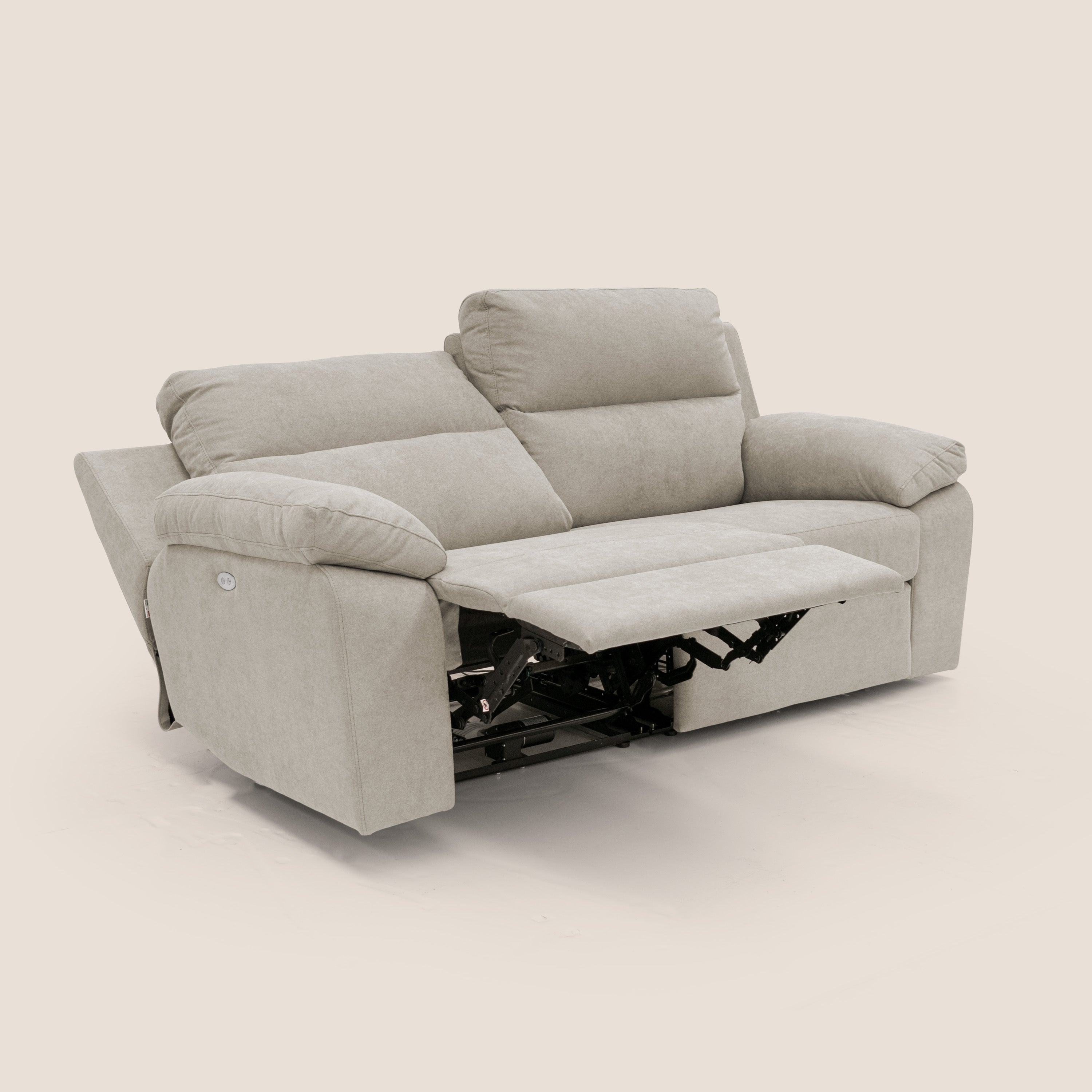 Romeo Divano relax con recliner elettrico in morbido tessuto impermeabile T02 panna - divitt.sbs