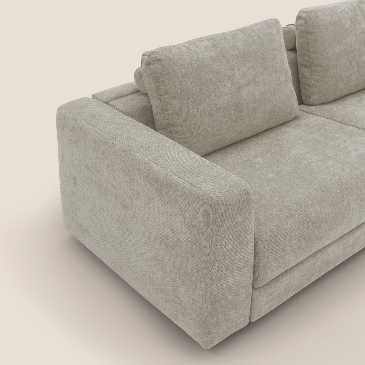Freia Divano letto minimal materasso h15 cm con morbidi schienali in tessuto impermeabile T14 panna - divitt.sbs