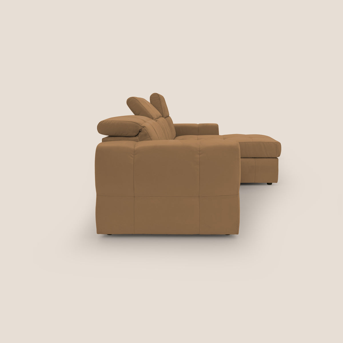 Kronos Divano angolare con pouf estraibile e penisola contenitore in microfibra impermeabile T11 cuoio - divitt.sbs