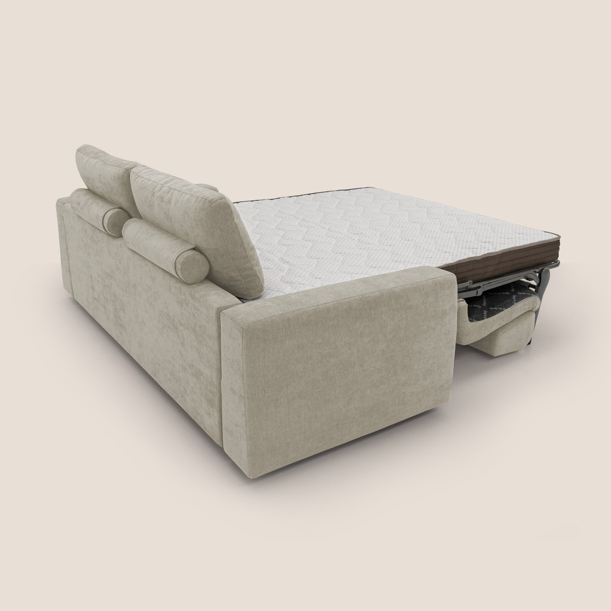 Freia Divano letto minimal materasso h15 cm con morbidi schienali in tessuto impermeabile T14 panna - divitt.sbs