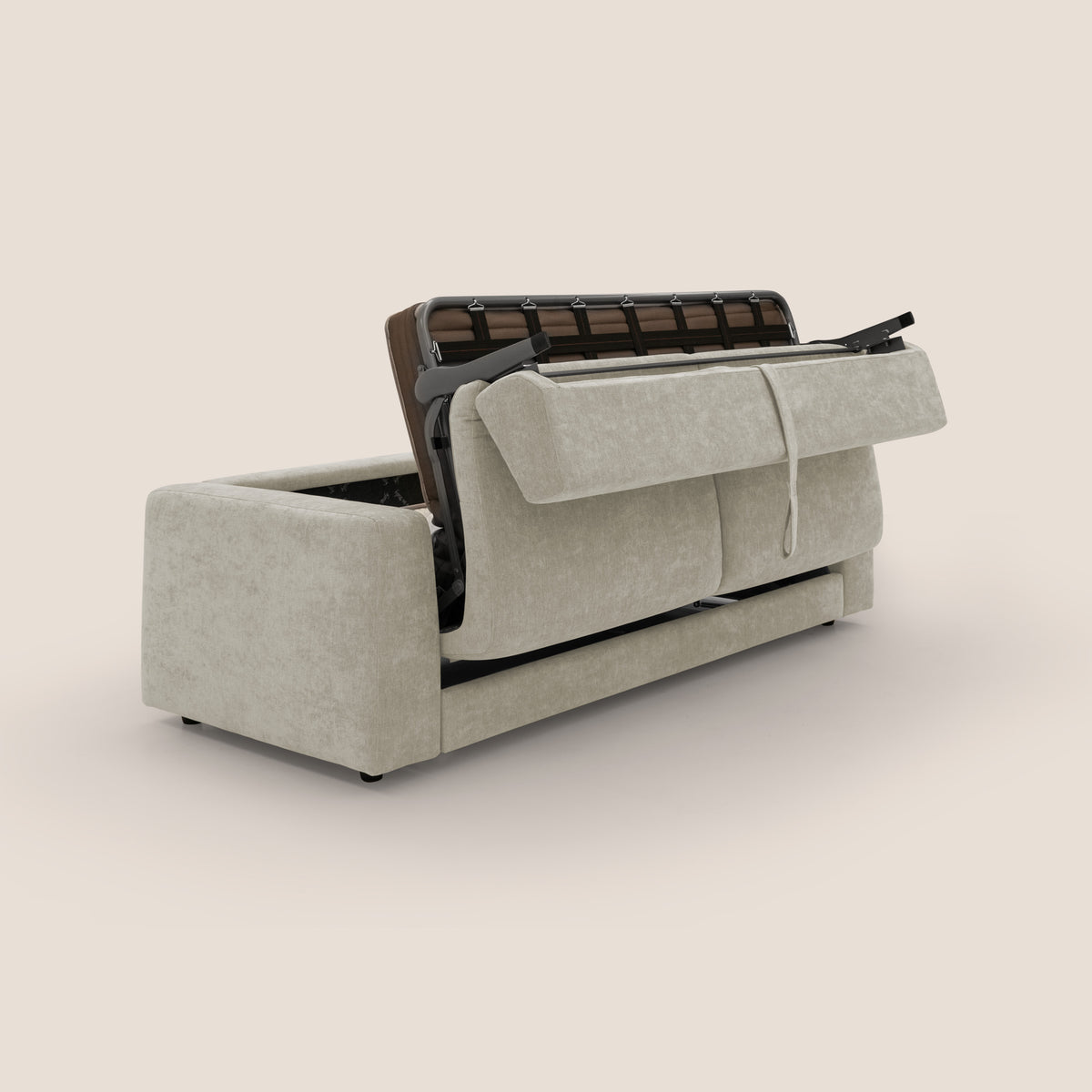 Freia Divano letto minimal materasso h15 cm con morbidi schienali in tessuto impermeabile T14 panna - divitt.sbs
