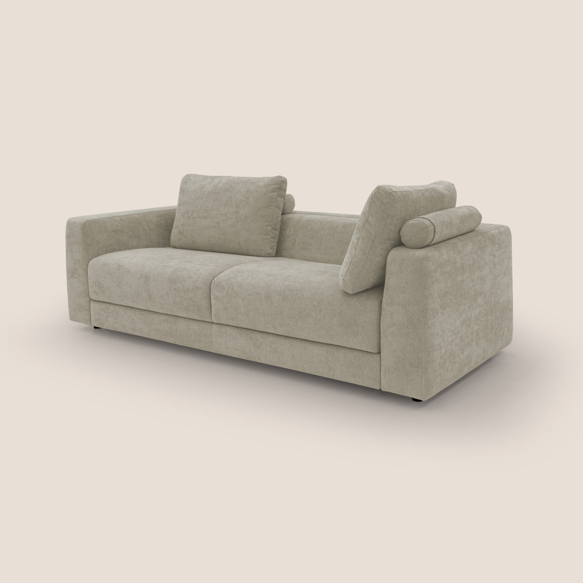 Freia Divano letto minimal materasso h15 cm con morbidi schienali in tessuto impermeabile T14 panna - divitt.sbs