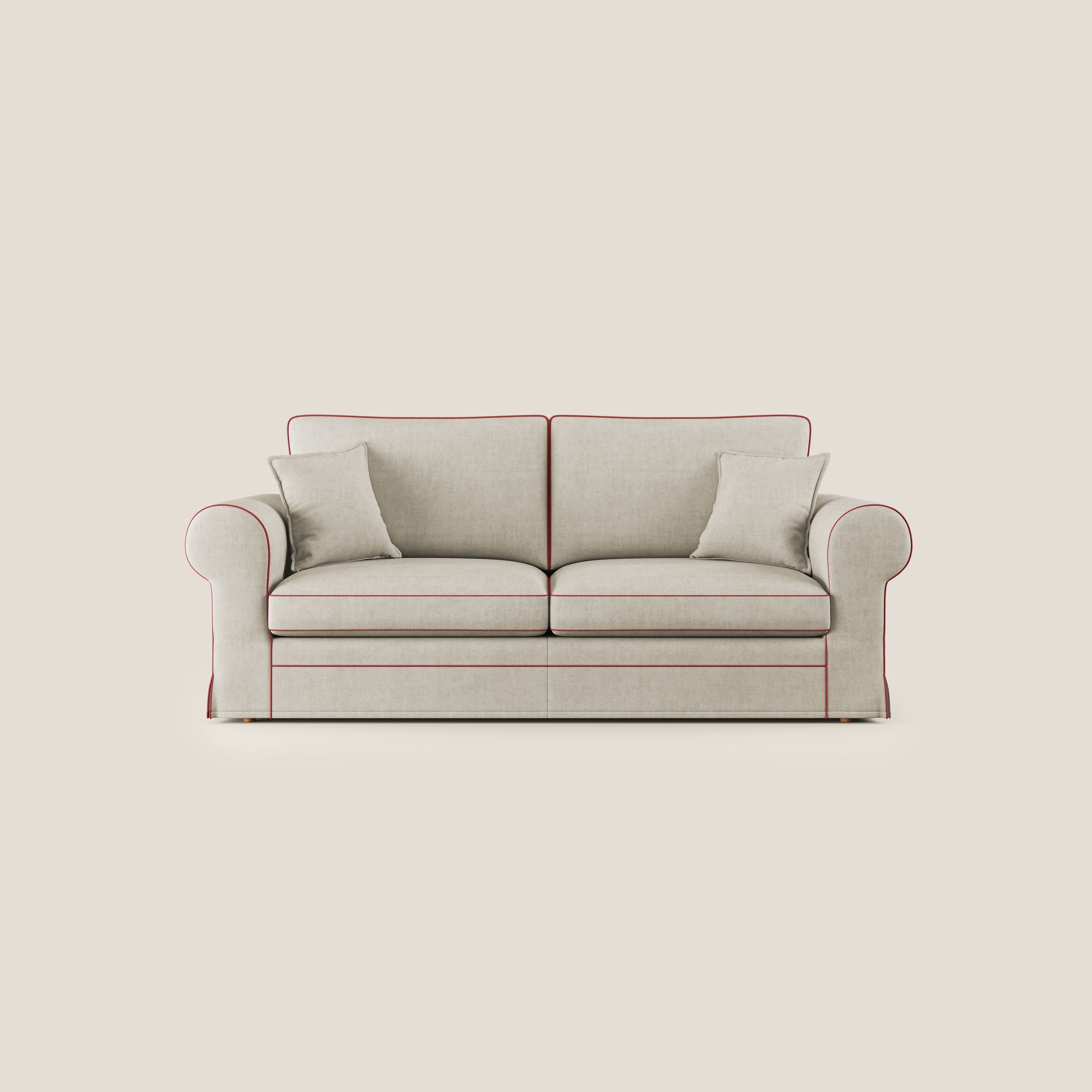 Lady divano classico bicolore in piuma d'oca realizzato con tessuto impermeabile T02 panna - rosso - divitt.sbs