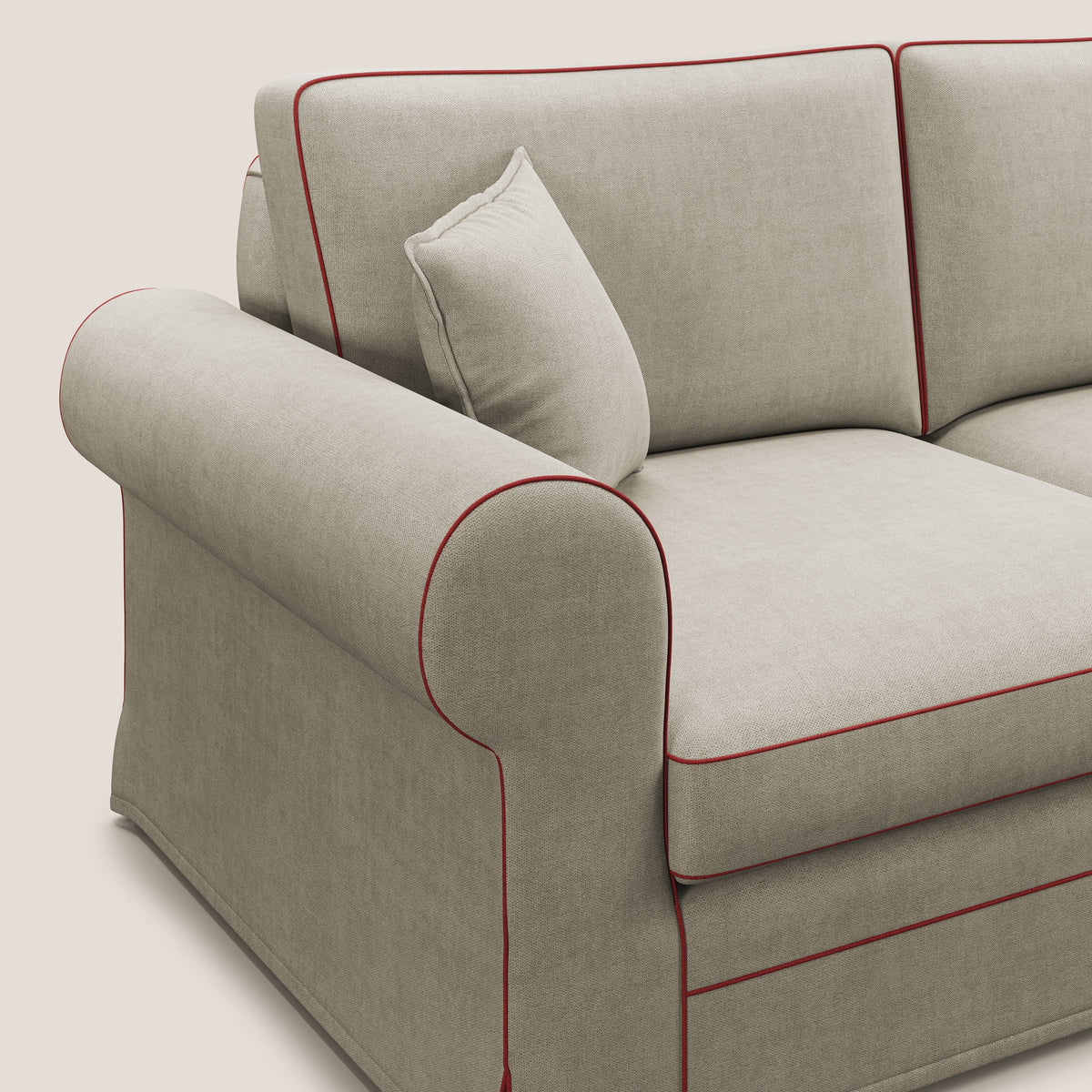 Lady divano classico bicolore in piuma d'oca realizzato con tessuto impermeabile T02 panna - rosso - divitt.sbs
