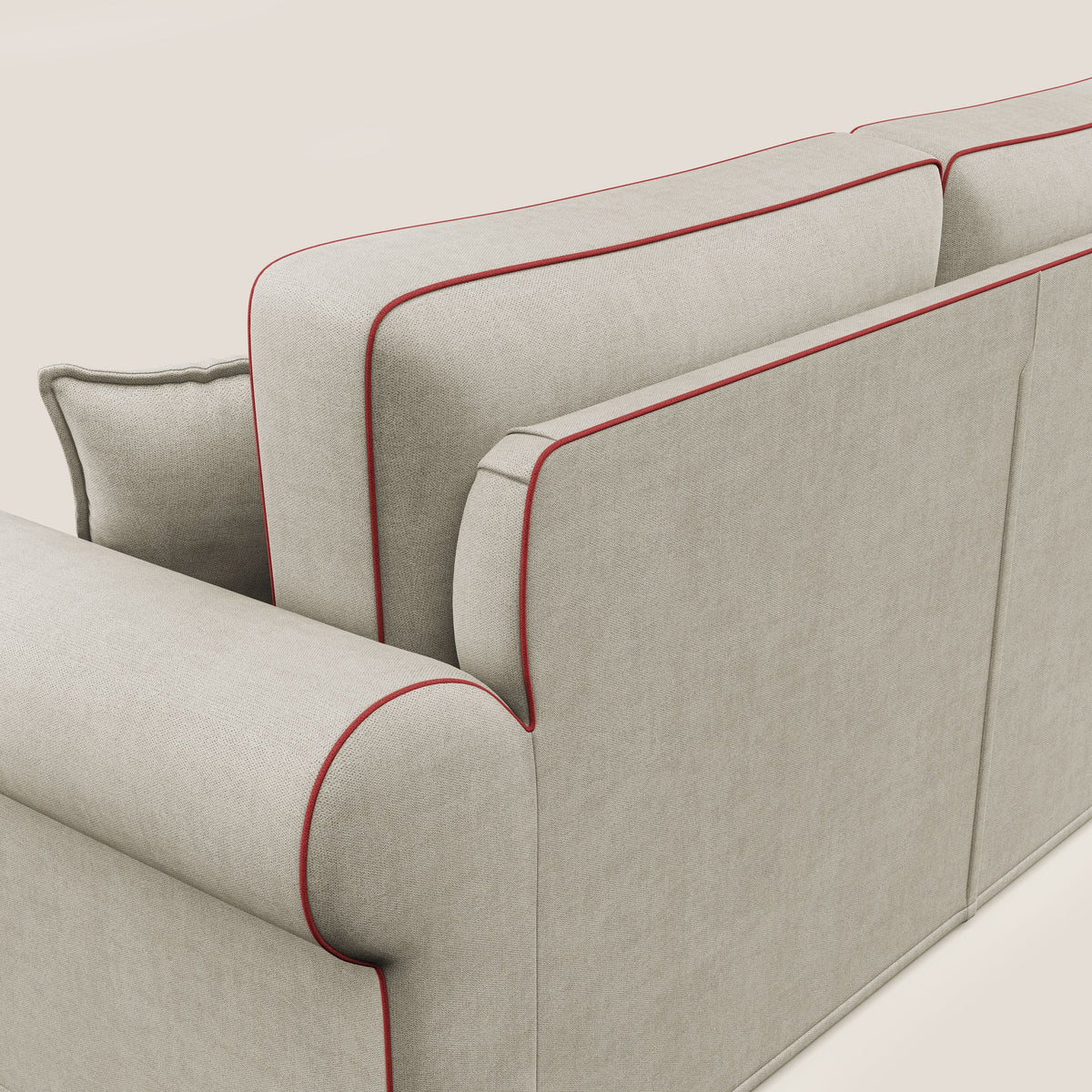 Lady divano classico bicolore in piuma d'oca realizzato con tessuto impermeabile T02 panna - rosso - divitt.sbs