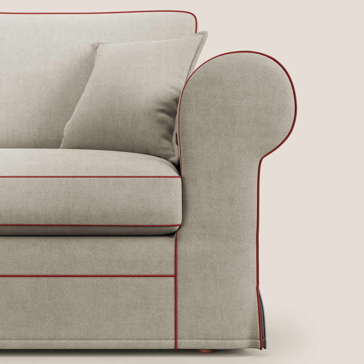 Lady divano classico bicolore in piuma d'oca realizzato con tessuto impermeabile T02 panna - rosso - divitt.sbs