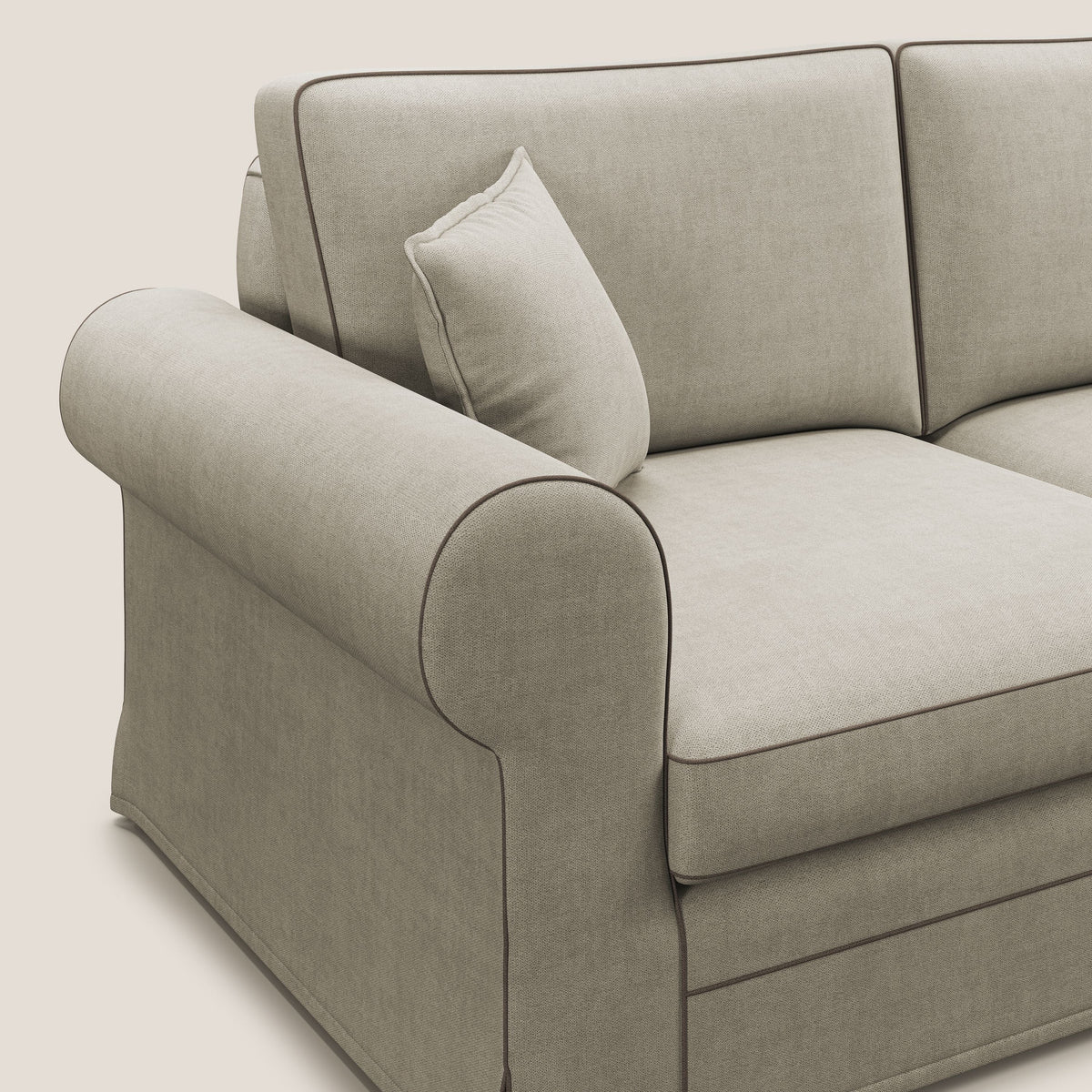 Lady divano classico bicolore in piuma d'oca realizzato con tessuto impermeabile T02 panna - marrone - divitt.sbs