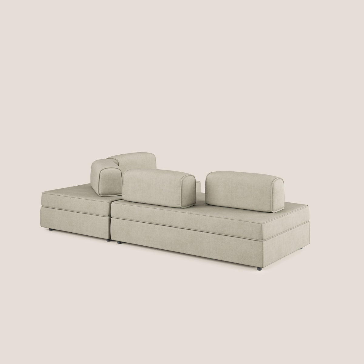 Liberty divano angolare con pouf estraibile e schienali movibili in tessuto morbido impermeabile T02 panna - divitt.sbs