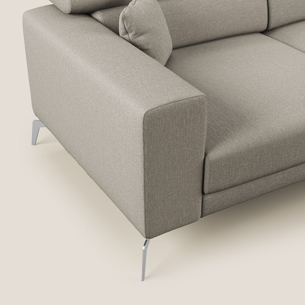 Blade Divano moderno angolare con poggiatesta reclinabili in tessuto impermeabile simil-cotone T13 panna - divitt.sbs
