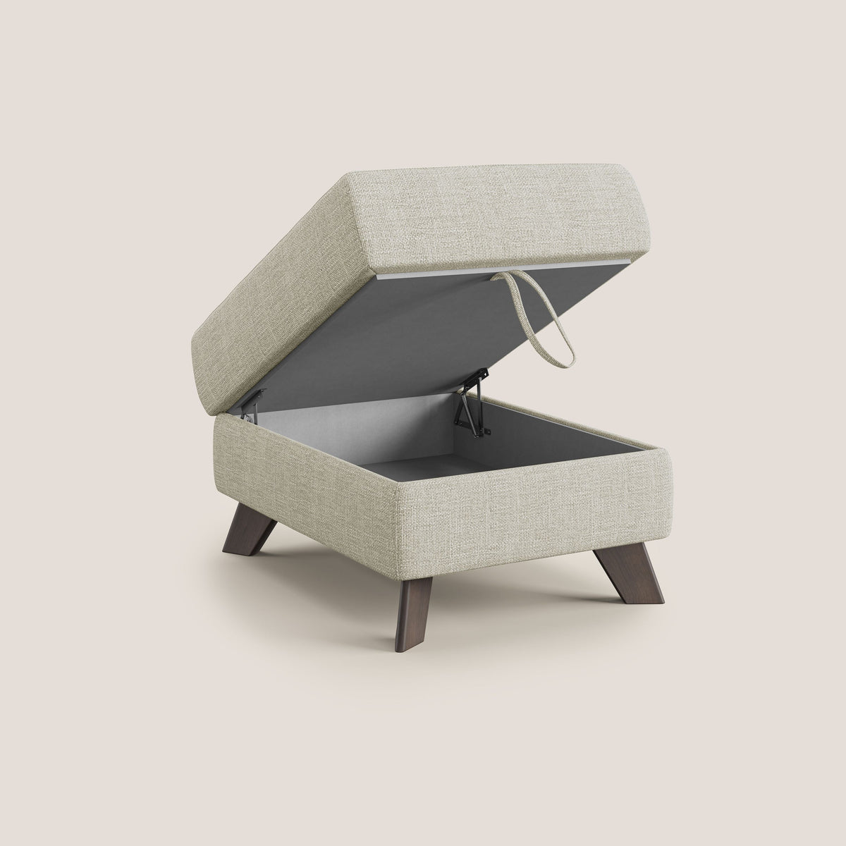 Moon Pouf contenitore e piedini alti in tessuto morbido ad intreccio soft-touch impermeabile T06 panna - divitt.sbs