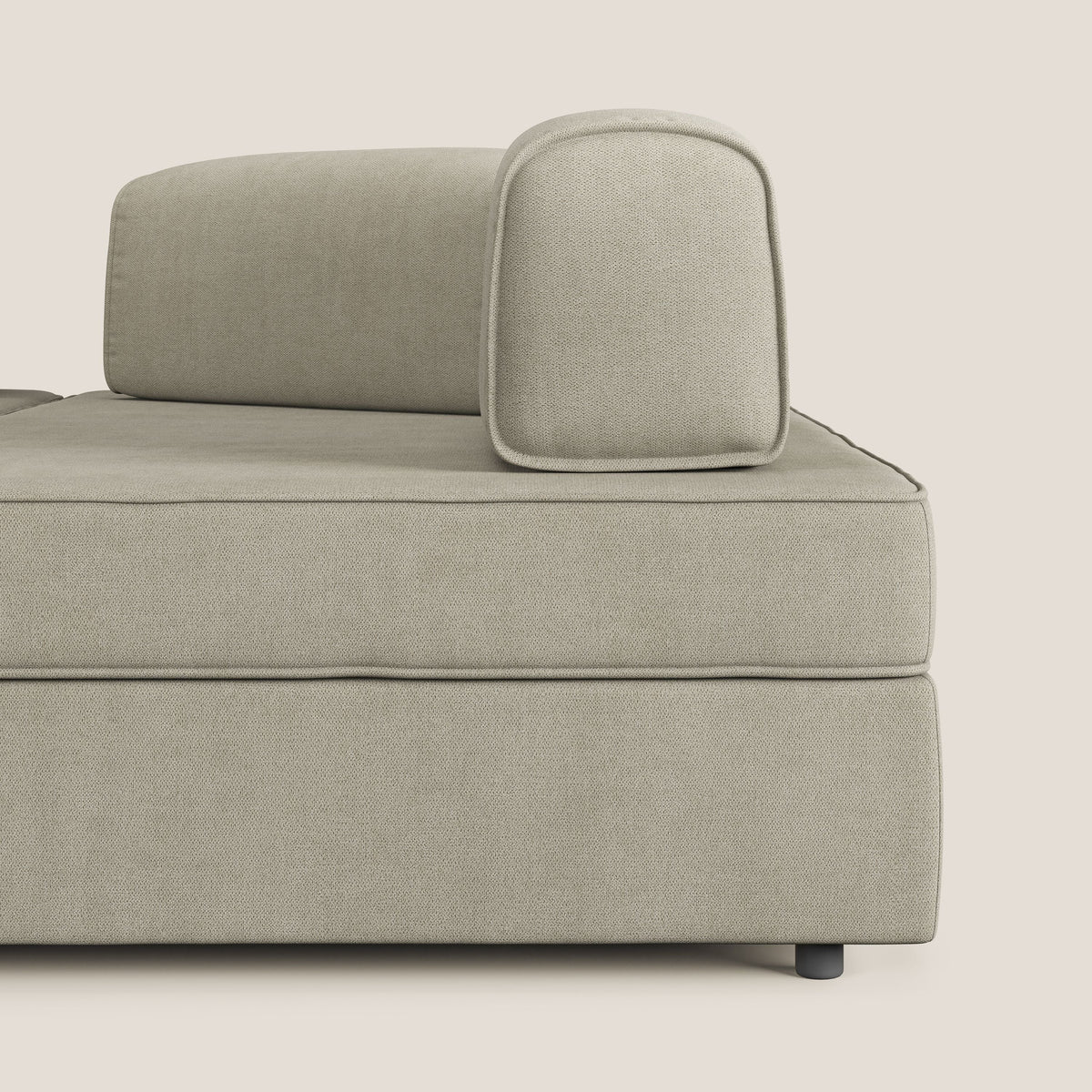 Liberty divano angolare con pouf estraibile e schienali movibili in tessuto morbido impermeabile T02 panna - divitt.sbs
