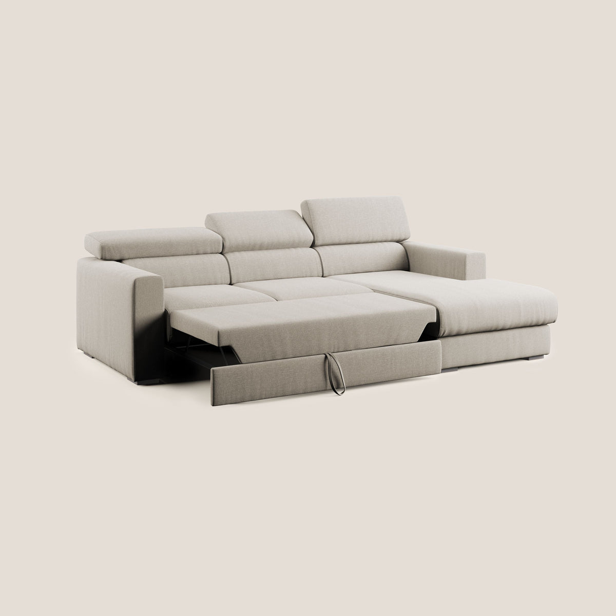 Dylan divano angolare con pouf estraibile poggiapiedi in tessuto simil cotone impermeabile T13 panna - divitt.sbs