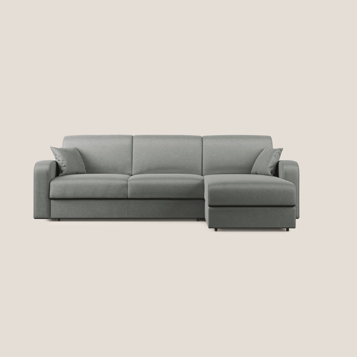 Lebron Divano letto angolare con penisola in velluto morbido T01 grigio chiaro - divitt.sbs